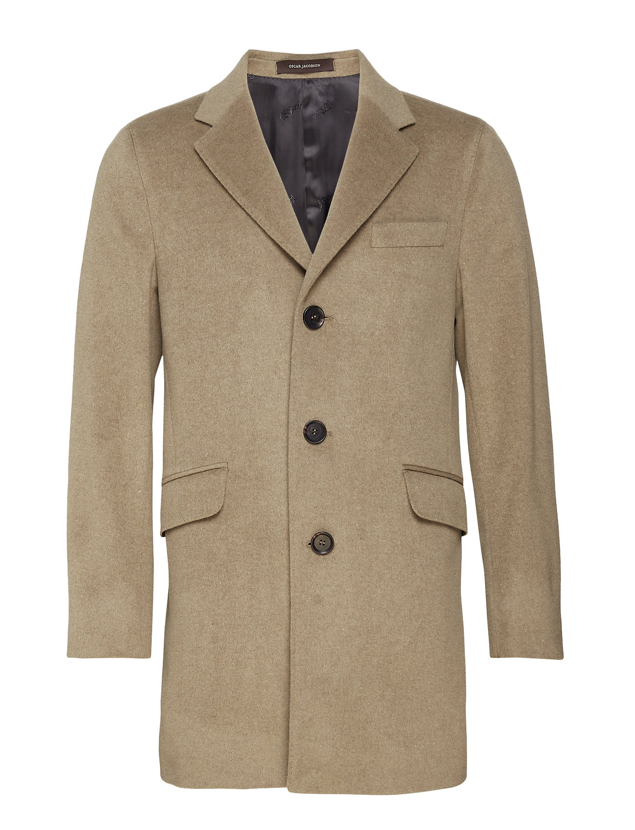 Saks Coat Wollen Jas Lange Beige Oscar Jacobson oscar jacobson kopen in de aanbieding