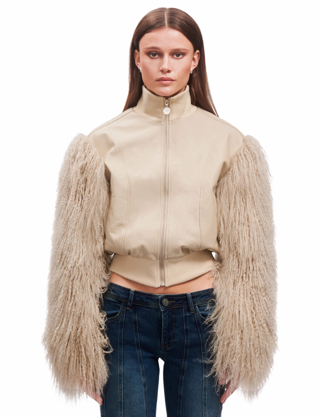 OW Collection Bex Jacket, XS, Cream, Jakker > Læder, Dame