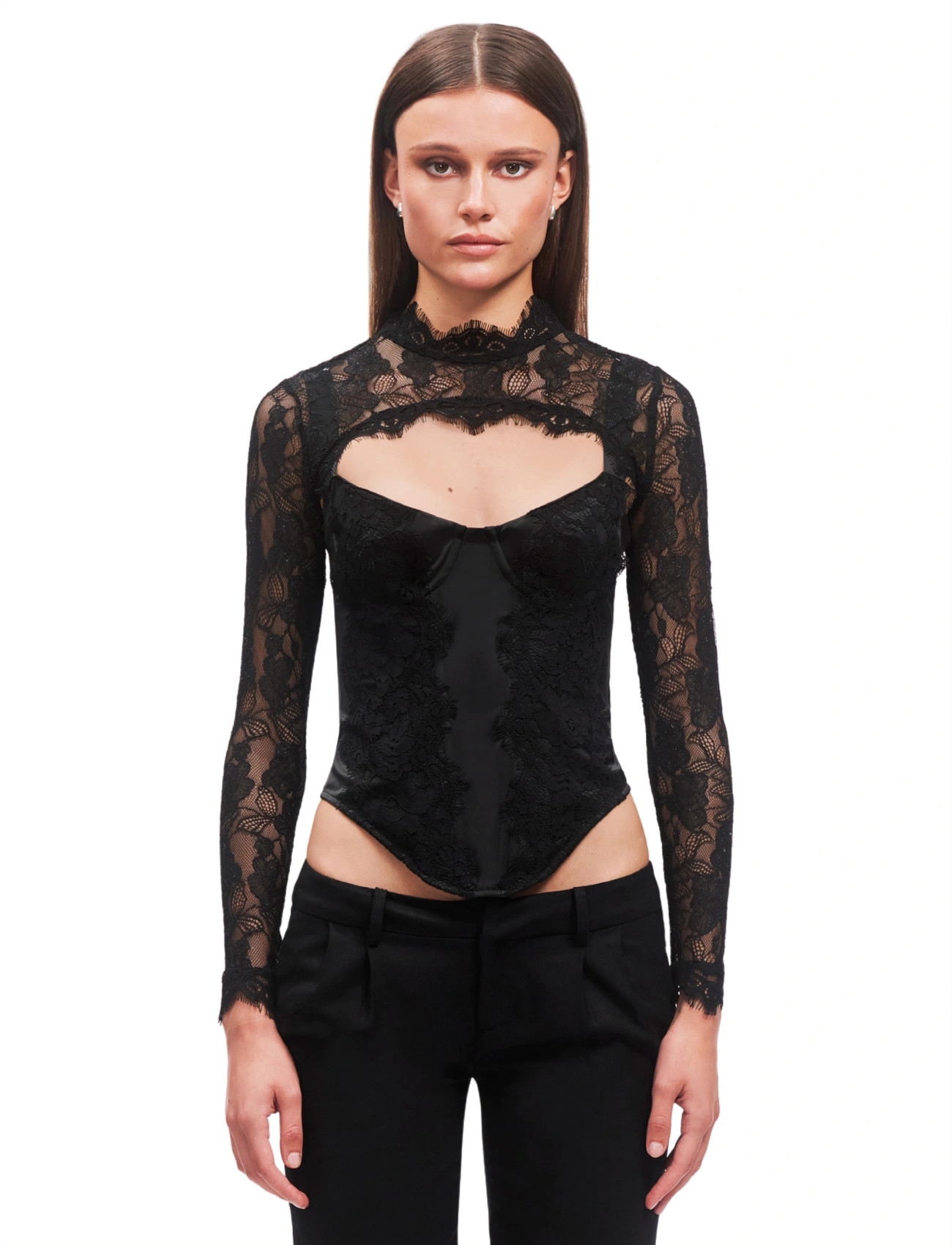 OW Collection Brisa Corset Top (2-Piece), L, Black, T-Shirts & Toppe > Langærmede, Dame