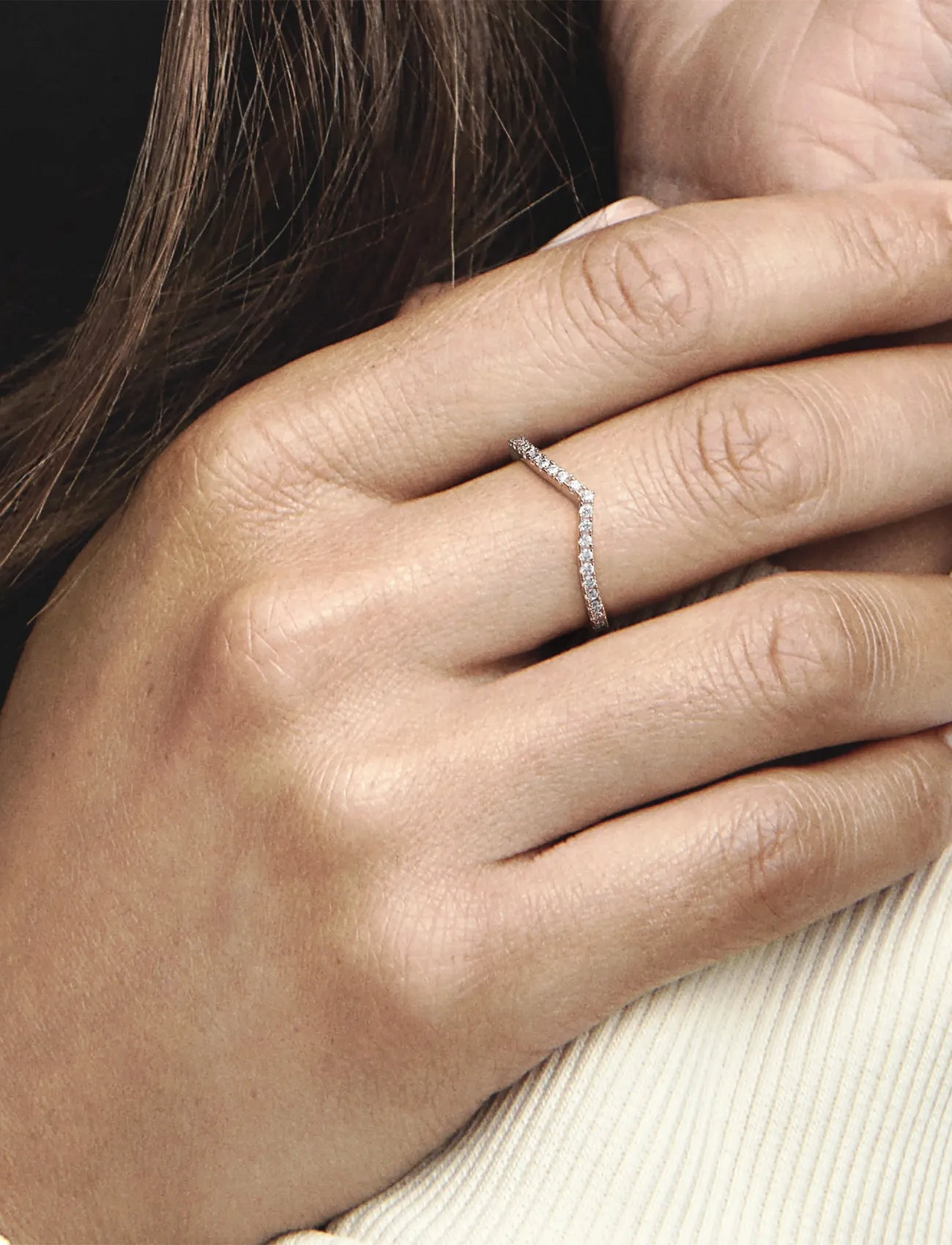 Pandora Wishbone 14K Rose Gold-Plated Ring With Clear Cubic Zirconia, 50, Pink, Smykker > Ringe, Dame