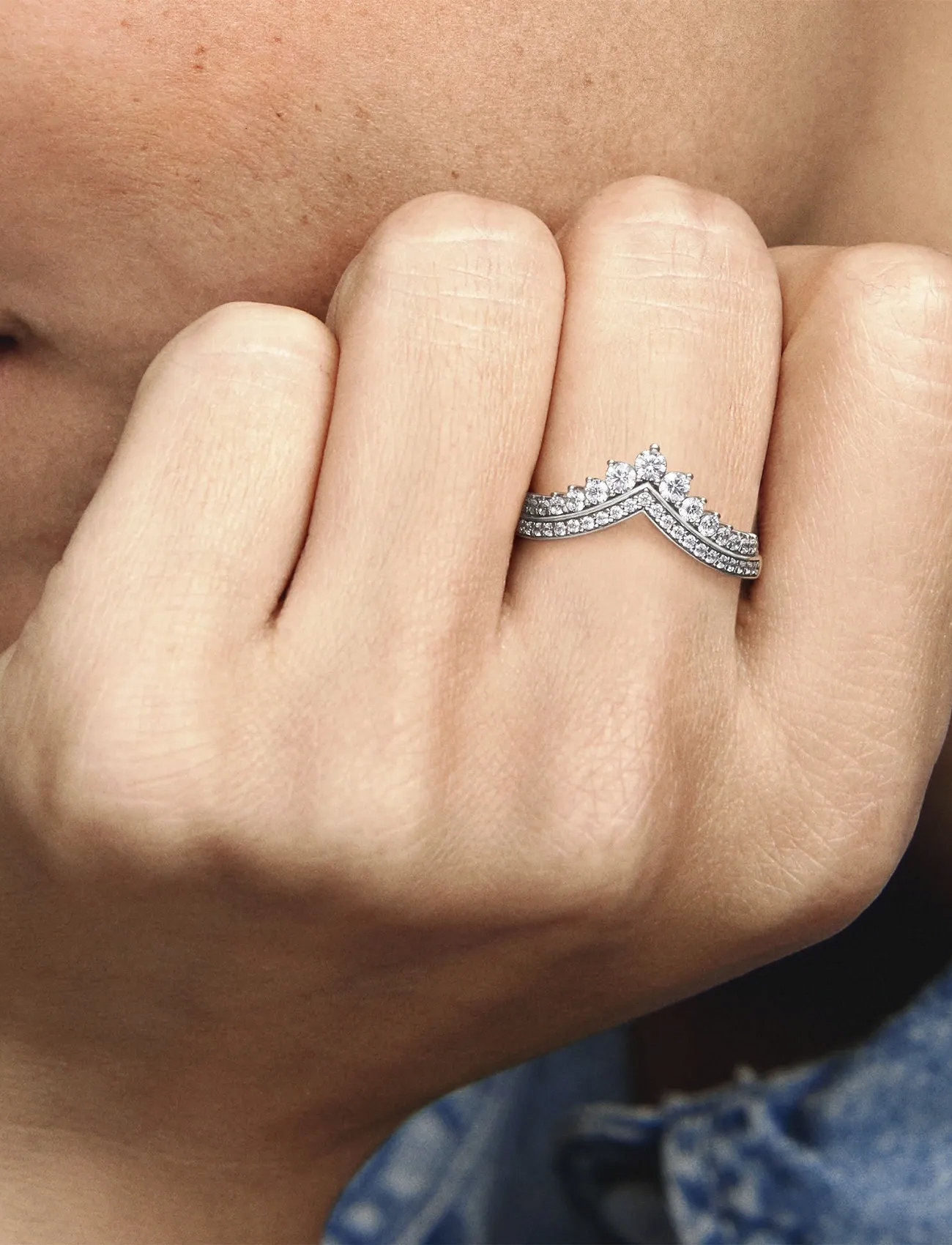 Pandora Tiara Wishbone Silver Ring With Clear Cubic Zirconia, 50, Silver, Smykker > Ringe, Dame