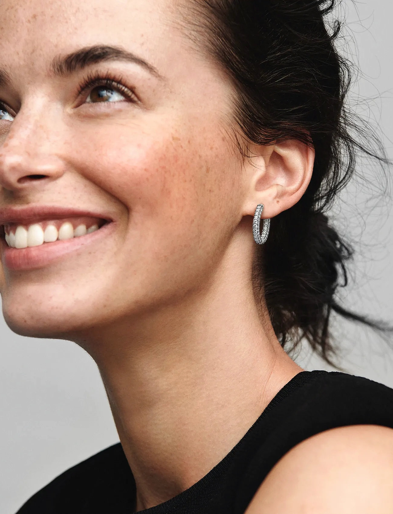 Pandora Sterling Silver Hoop Earrings With Clear Cubic Zirconia, One Size, Silver, Øreringe > Creoler, Dame