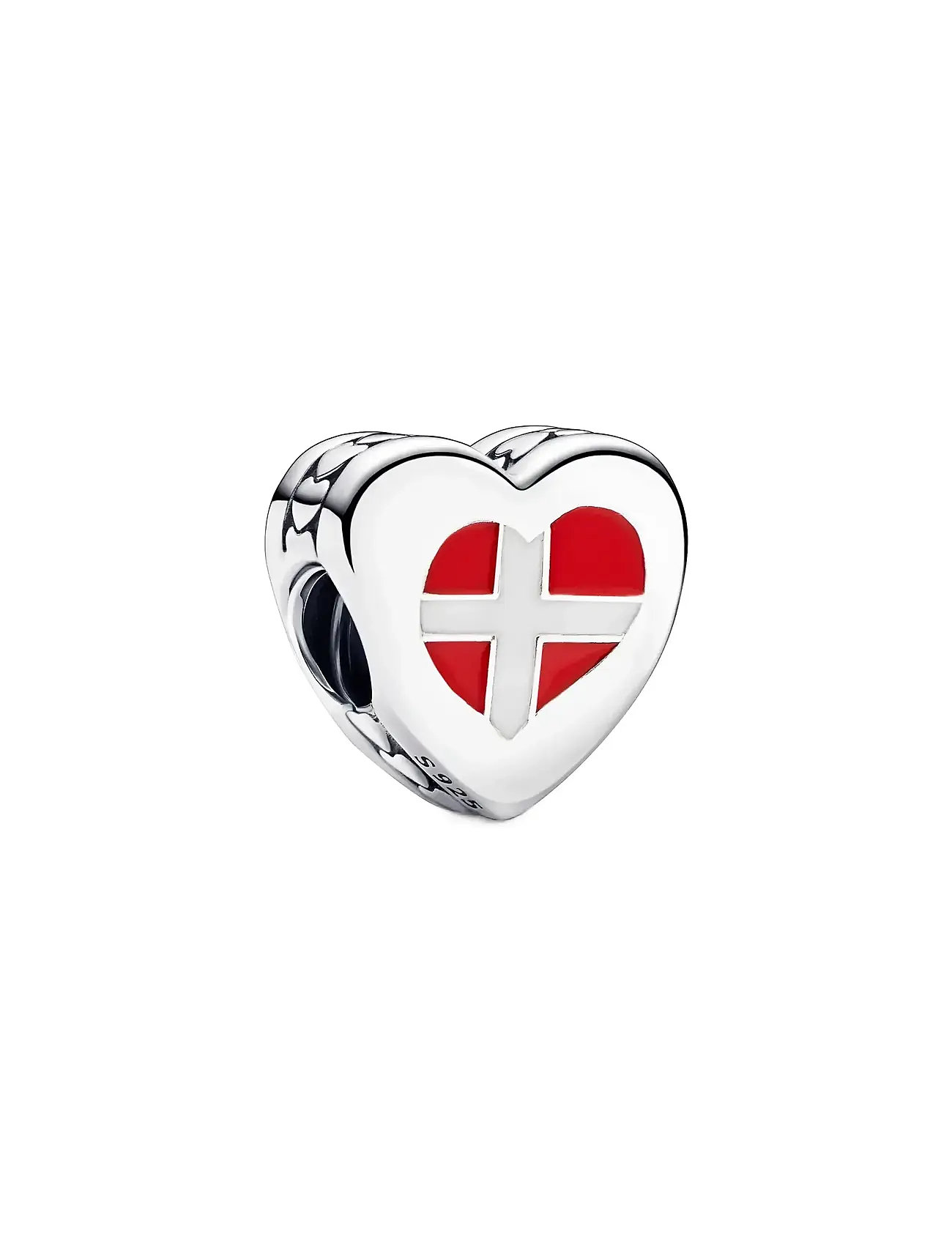 Pandora Denmark Flag Heart Sterling Silver Charm With Red And White Enamel, One Size, Silver, Smykker > Vedhæng, Dame