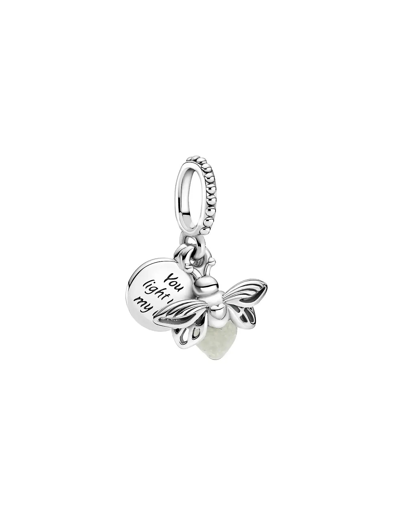 Pandora Firefly Sterling Silver Dangle With Milky Green Photoluminescent Glass, One Size, Silver, Smykker > Vedhæng, Dame