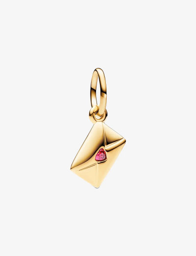 Love envelope 14k gold-plated dangle with red cubic zirconia