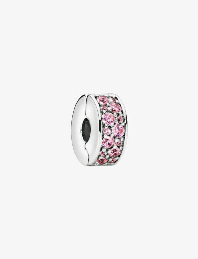 Silver clip with pink cubic zirconia and silicone grip