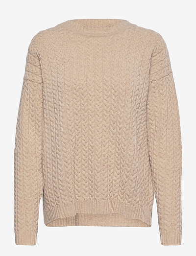 Papu O-neck Pullover Cable Knit Solid 