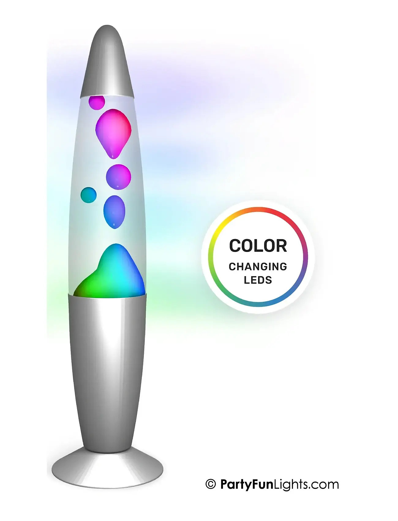 Party Fun Lights Color Changing Led Lava Lamp H: 34cm, One Size, Silver, Lamper > Bordlamper, Unisex