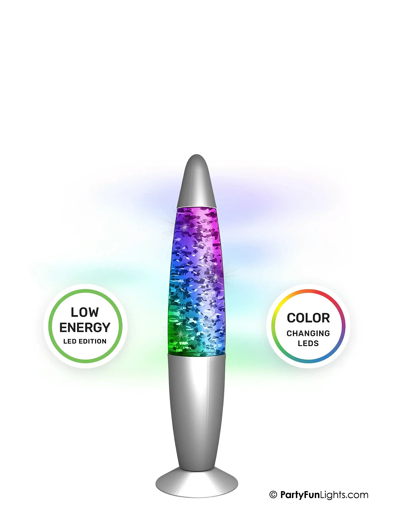 Party Fun Lights Color Changing Led Glitter Lamp H: 34cm, One Size, Silver, Lamper > Bordlamper, Unisex