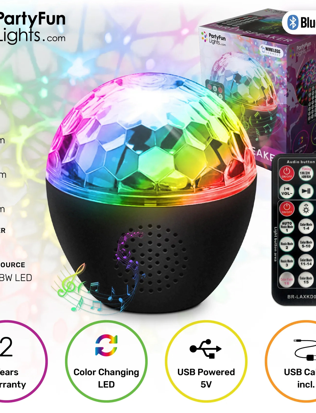 Party Fun Lights Bluetooth Party Speaker, One Size, Multi/patterned, Hjemmeelektronik > Højttalere, Unisex