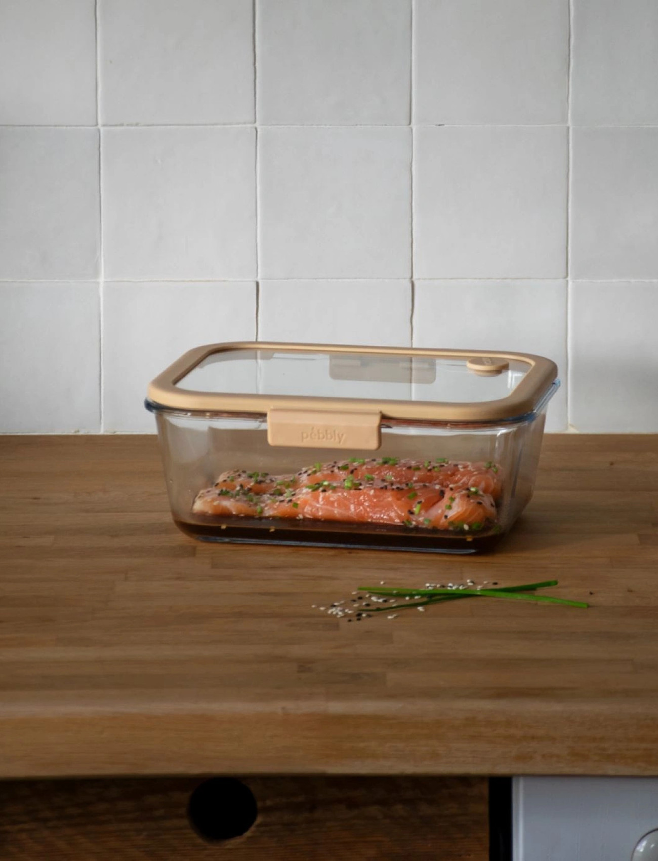 Pebbly Pebbly Rectangular Glass Canister With Glass Lid And Vacuum Cap - 1900 ml, 1.9 L, Nude, Køkkenopbevaring > Kasser Og Beholdere, Unisex