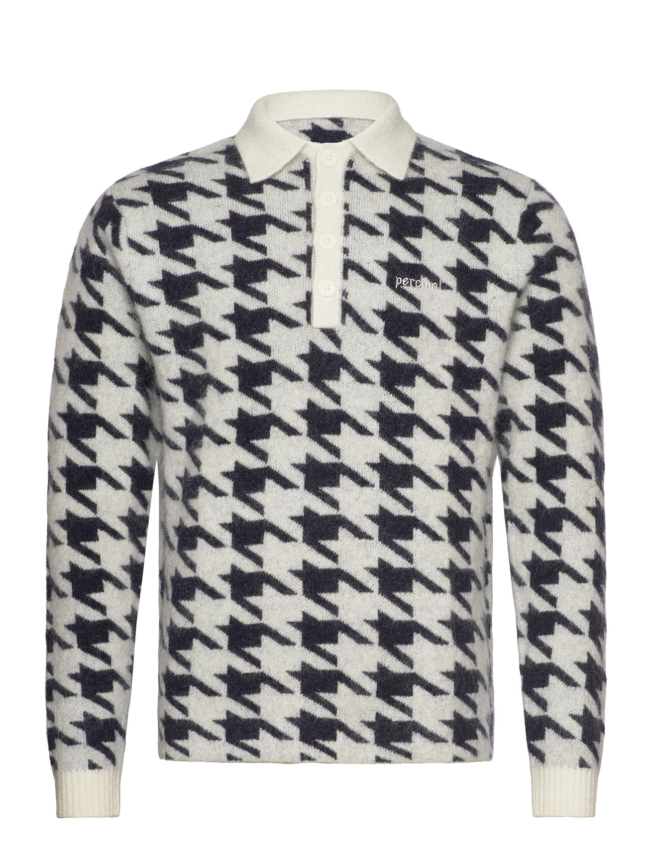 Houndstooth Rugby Shirt Tops Knitwear Long Sleeve Knitted Polos Grey Percival