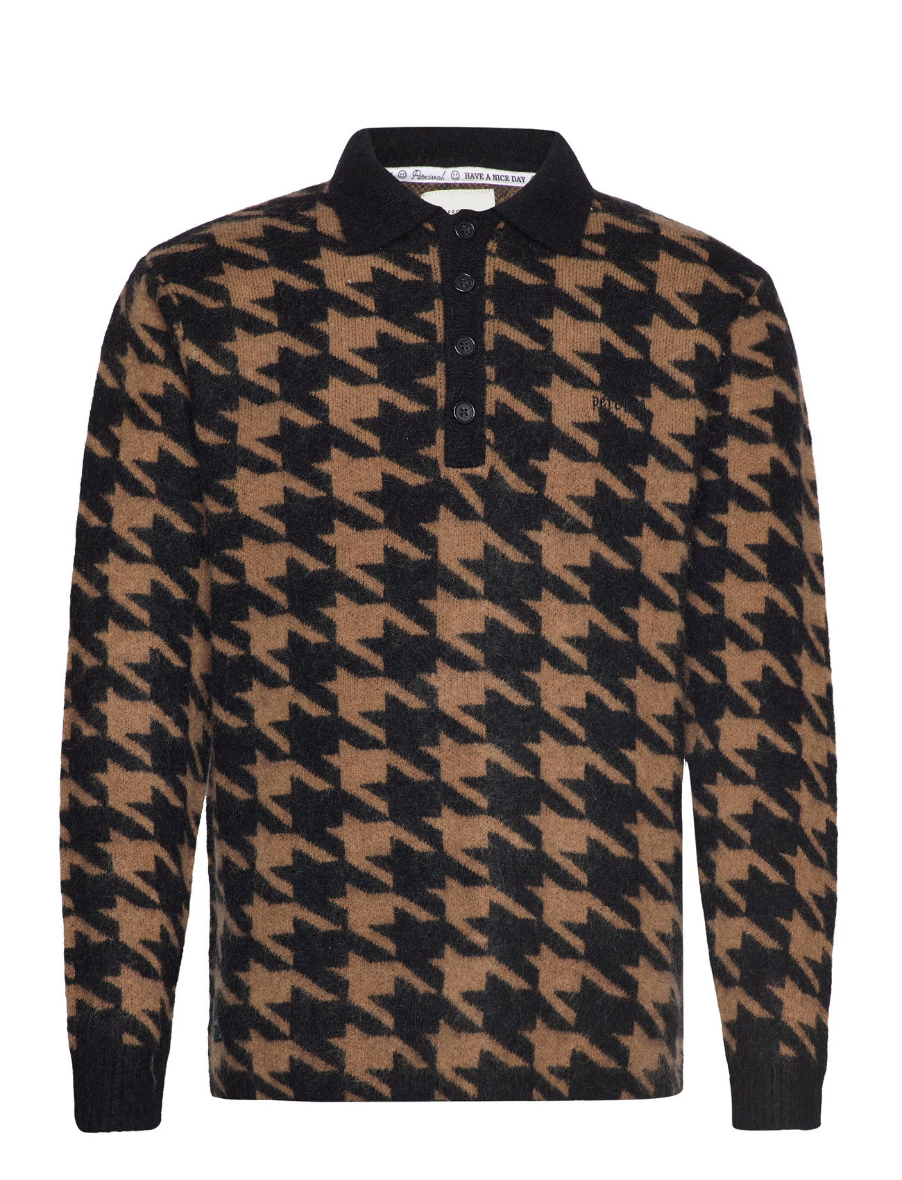 Houndstooth Rugby Shirt Tops Knitwear Long Sleeve Knitted Polos Beige Percival