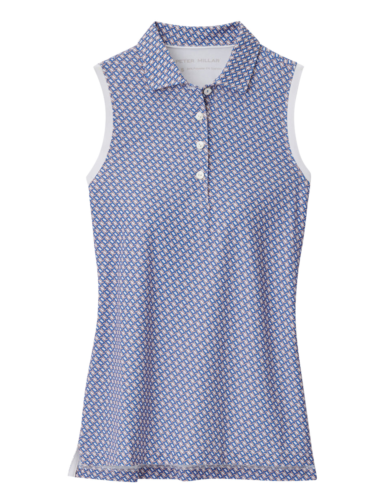 Banded Sport Mesh Links Print Sleeveless Button Po Blue Peter Millar