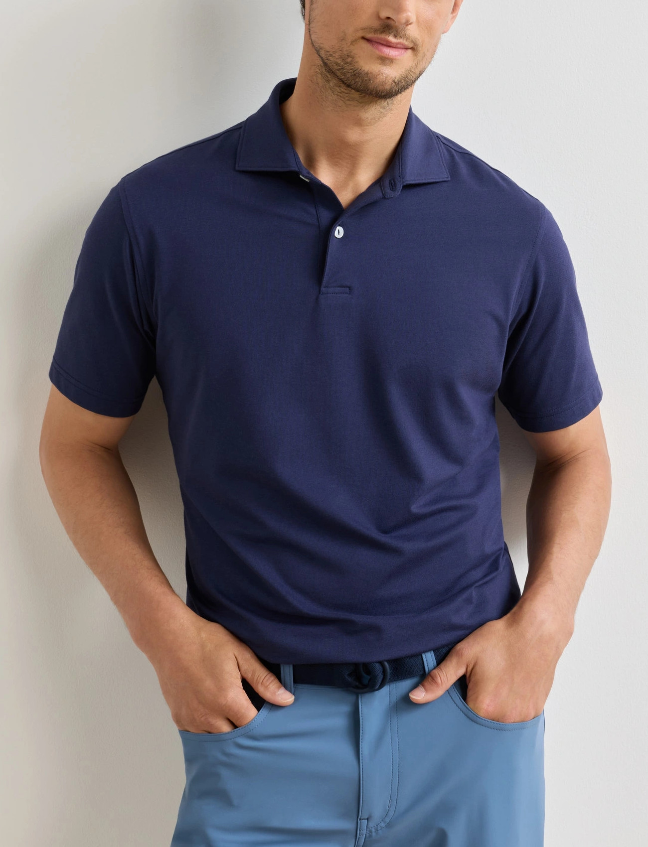 Peter Millar Albatross Cotton-Blend Pique Polo - Edwin Spread C, M, Navy, Sport Polos > Sport Short-sleeved Polos, Herre