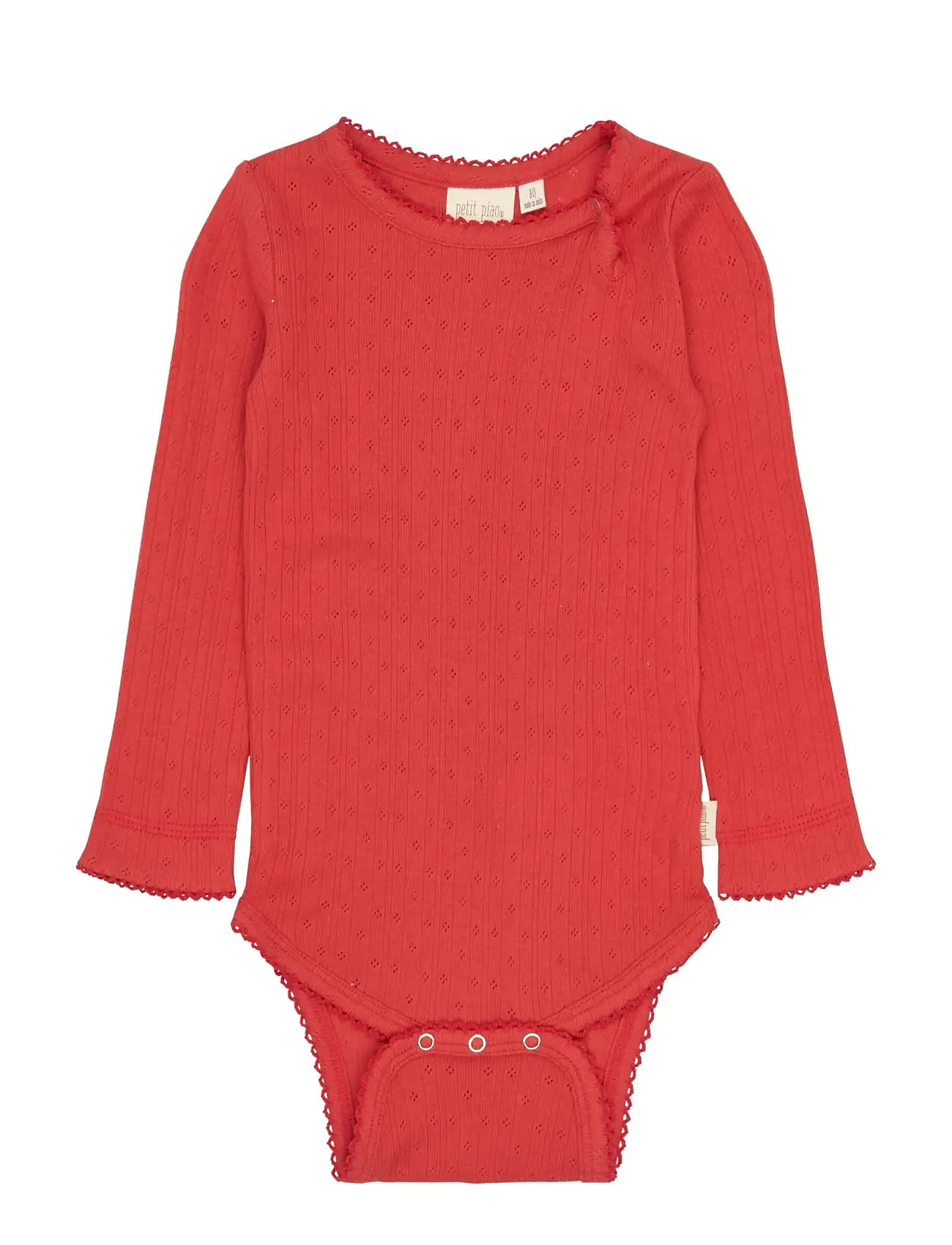 Petit Piao Ppsuze L_S Pointelle Body, 92, Red, Bodys > Langærmede, Børn