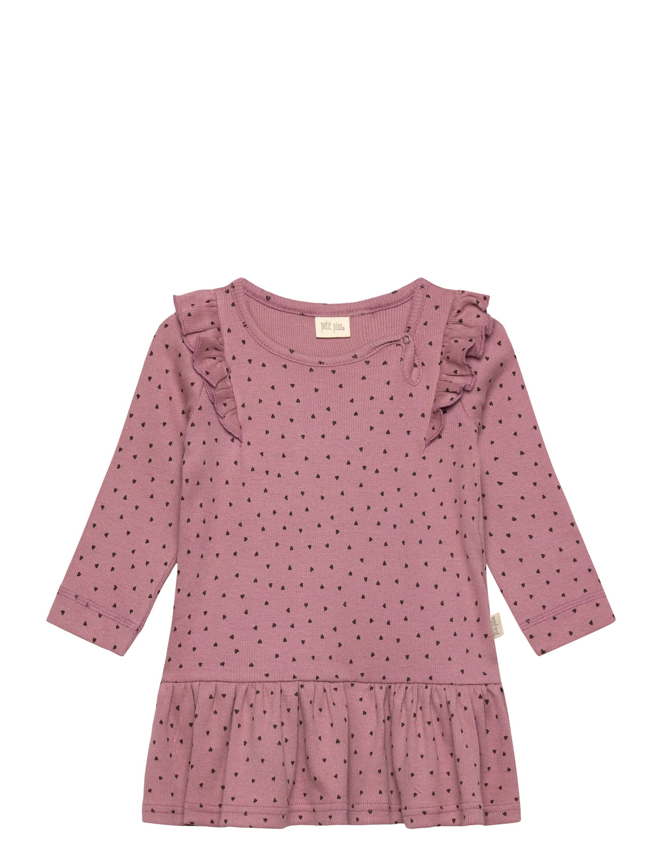 PETIT PIAO Kleid L/S Frill Modal Heart Pink - 122 - Kinder