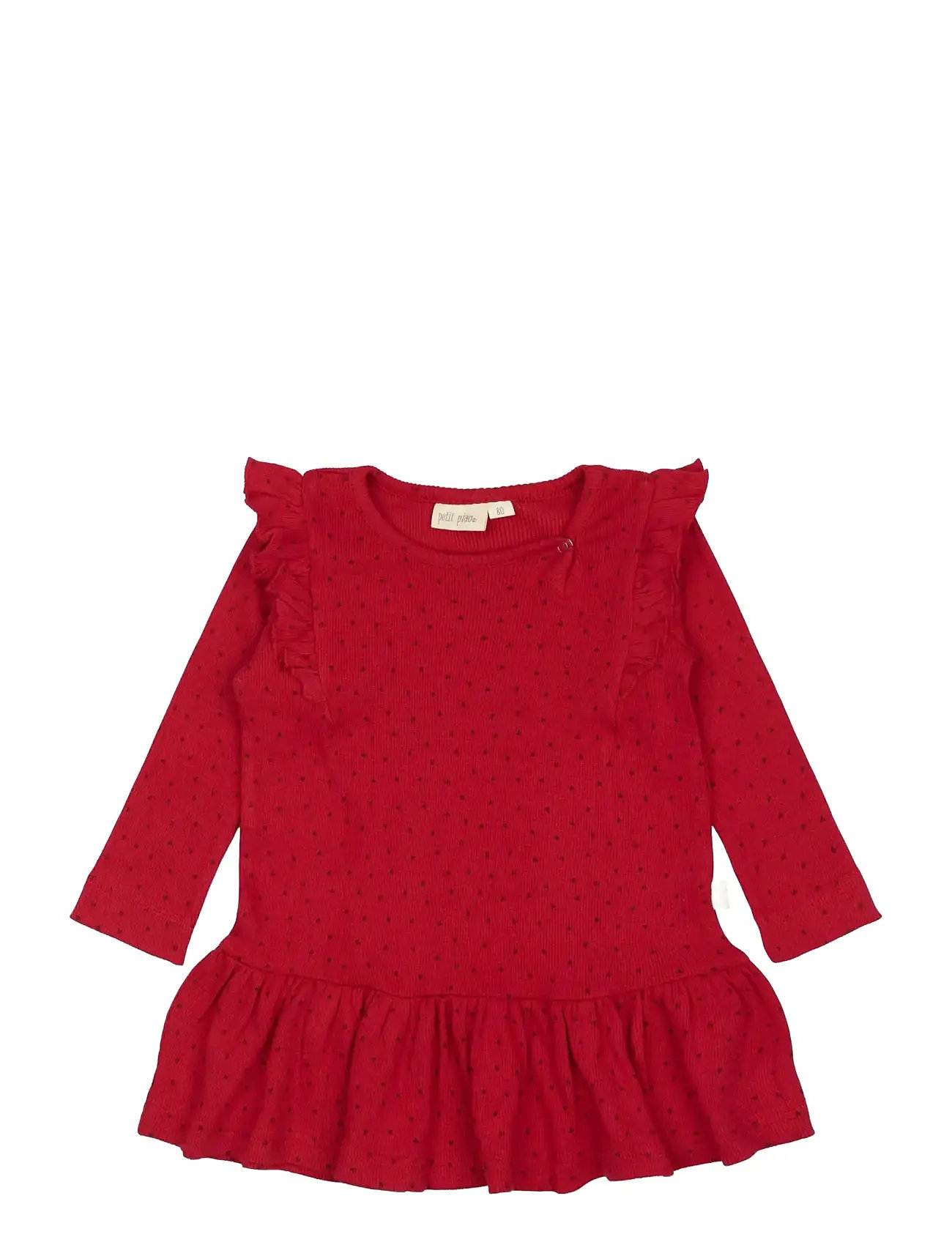 PETIT PIAO Kleid L/S Frill Modal Heart Rot - 86 - Kinder
