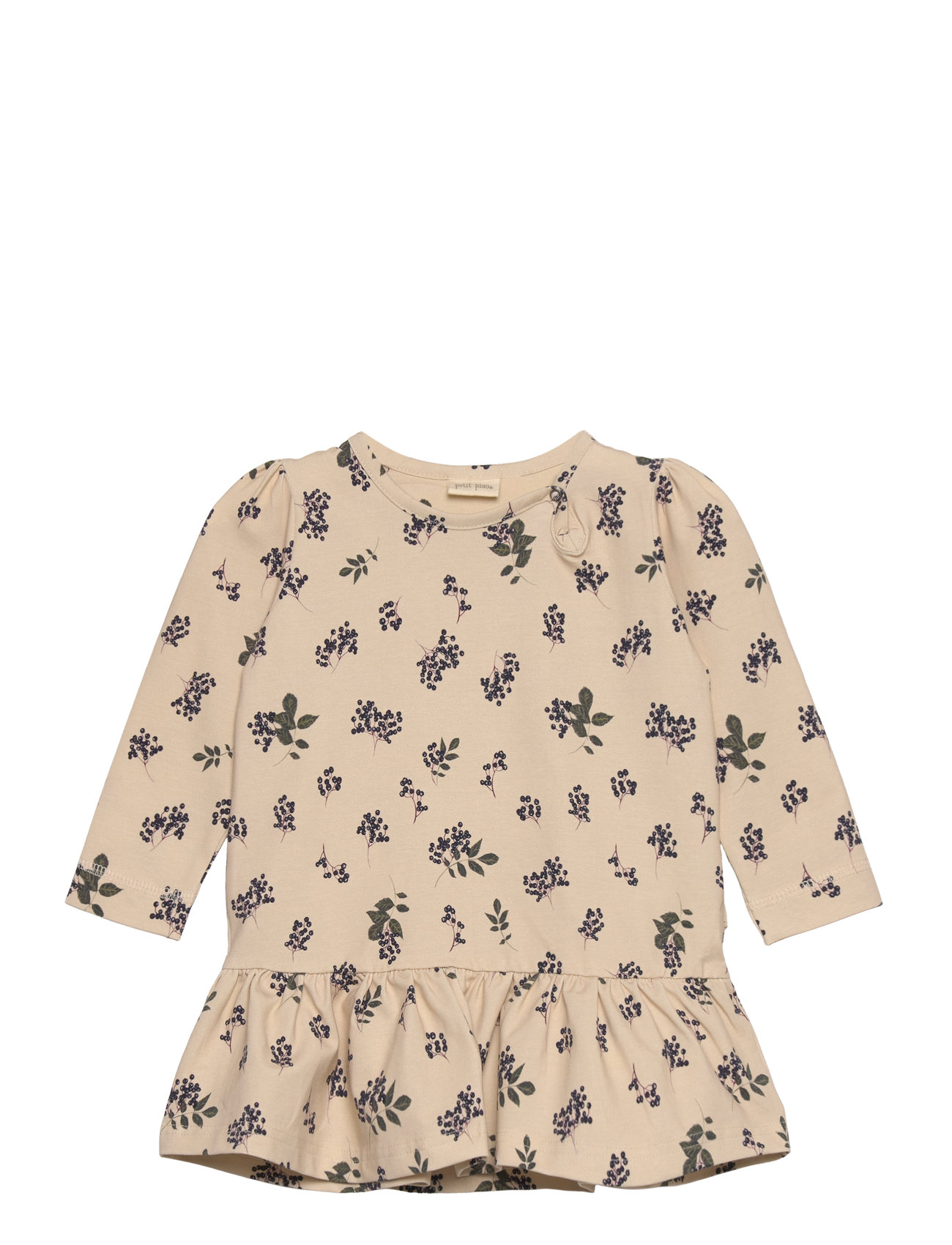 Dress L/S Gather Printed Beige Petit Piao 156022