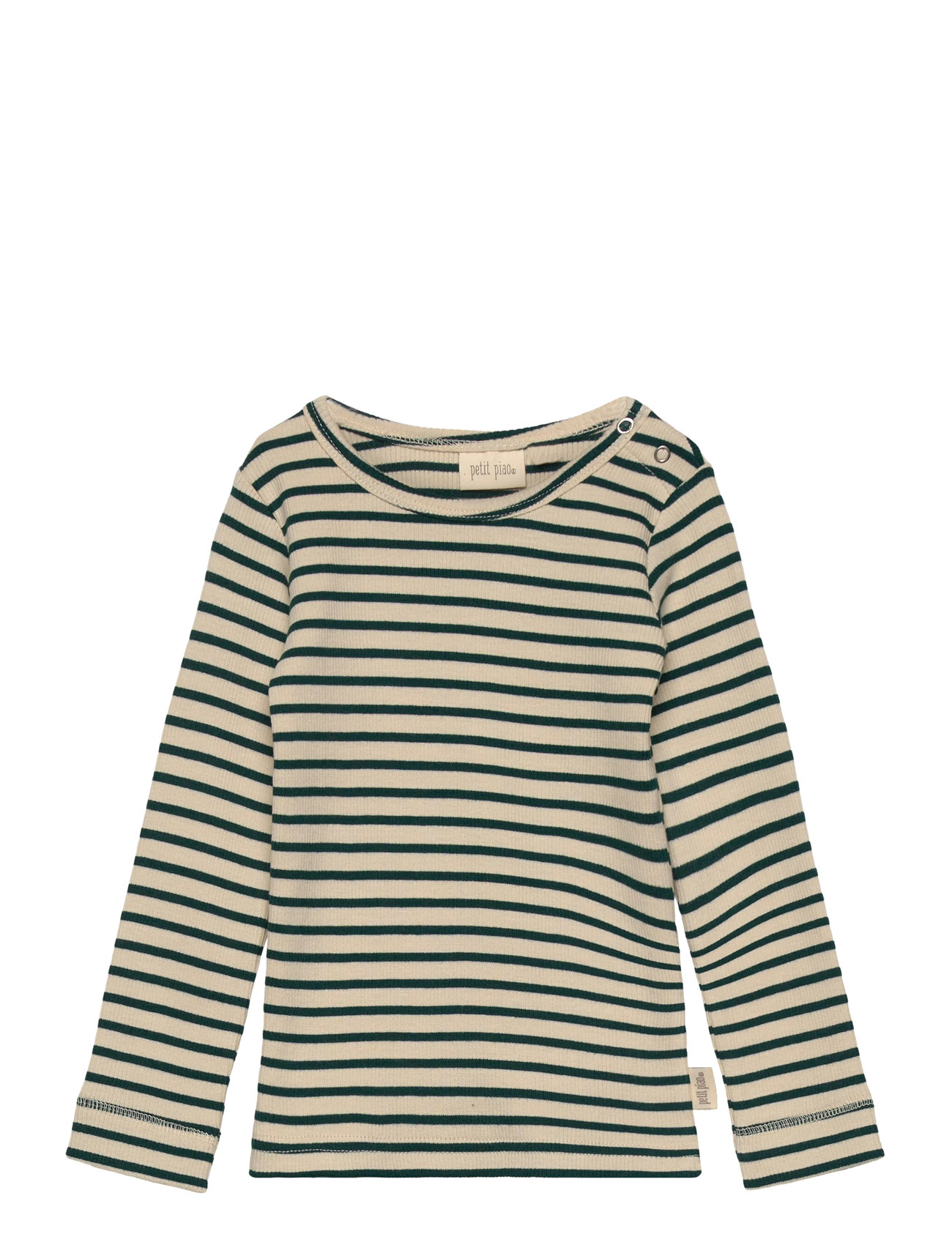 Petit Piao T-Shirt L/S Modal Striped, 110, Green, T-Shirts > Langærmede T-shirts, Børn