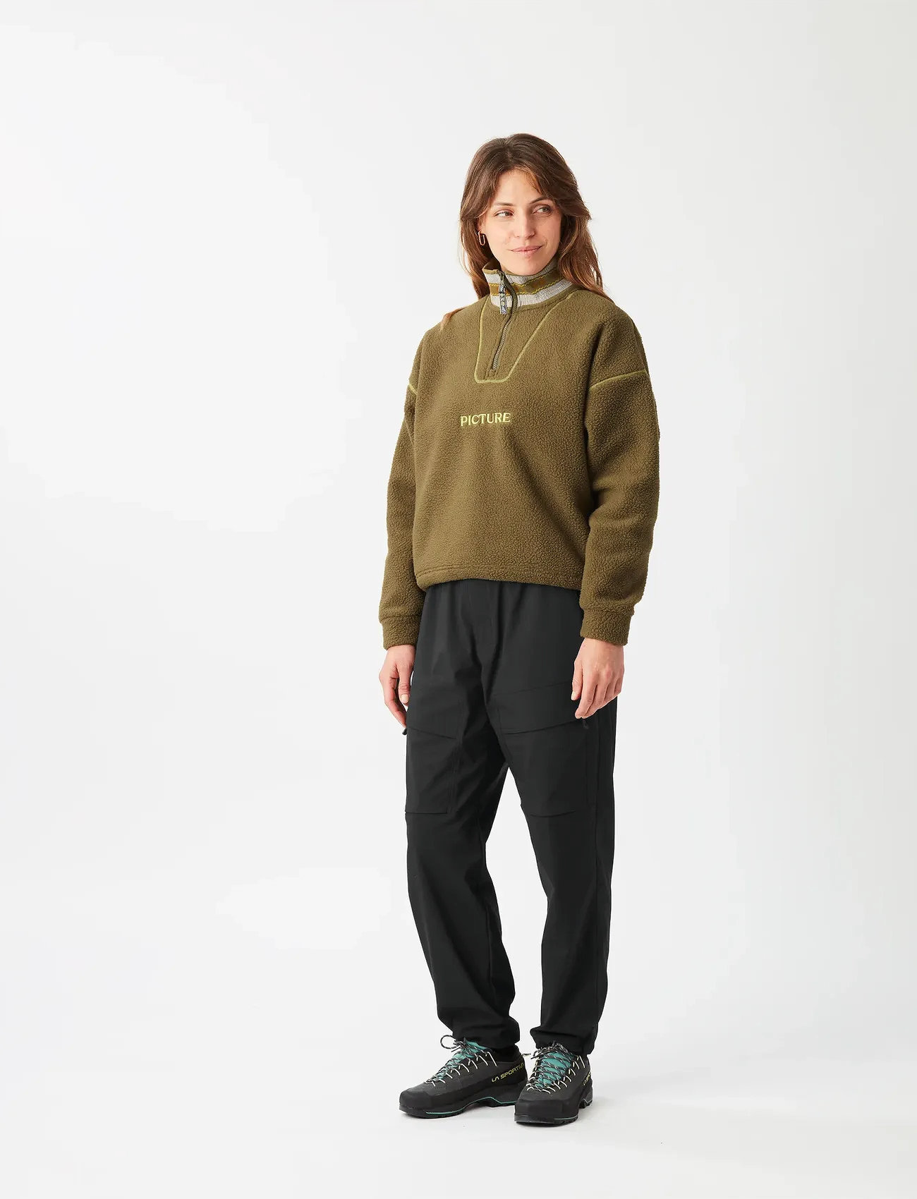 PICTURE ORGANIC CLOTHING Cylla Crop 1/4 Fleece, XL, Khaki green, Sport Clothing > Sport Fleeces & Midlayers, Dame