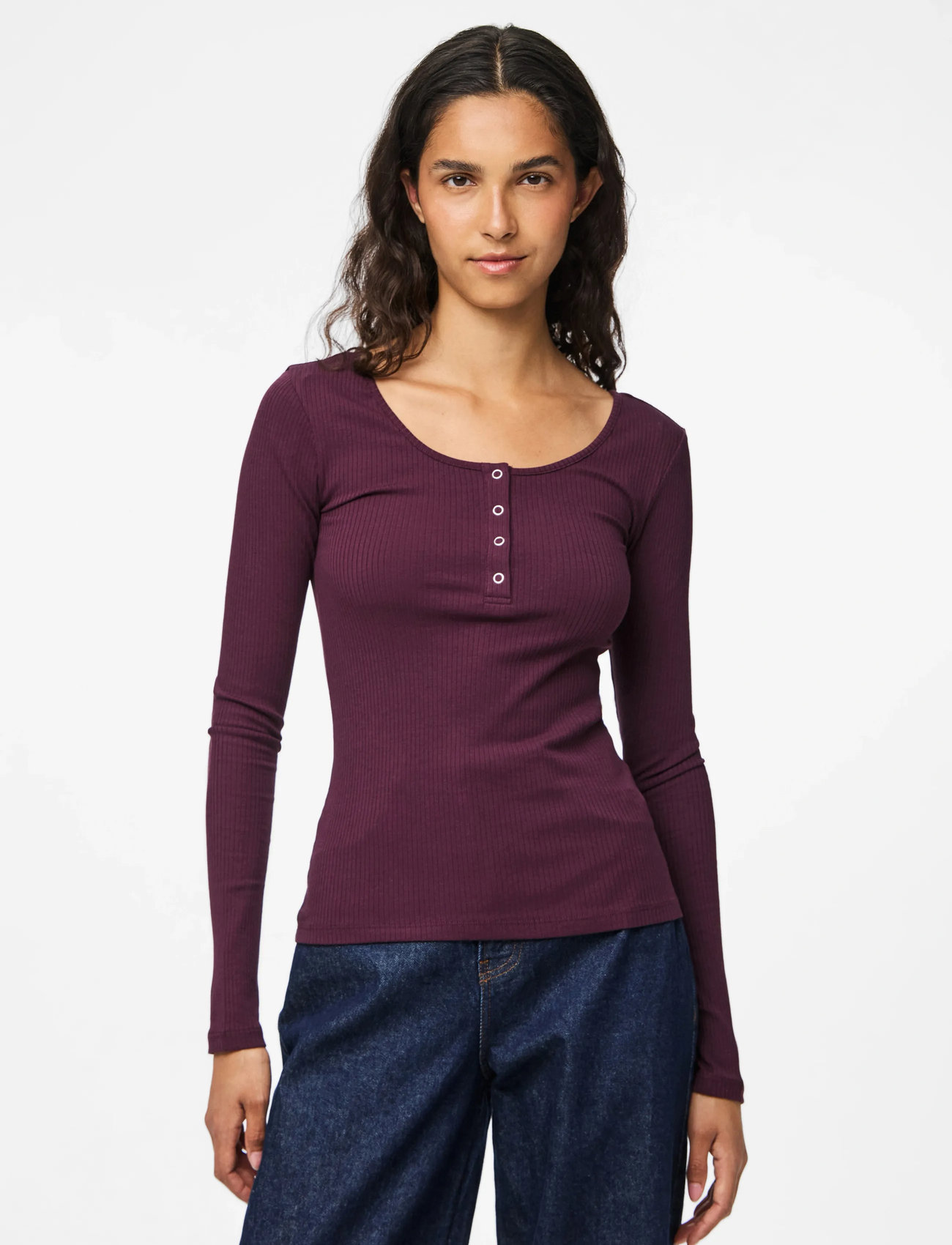 Pieces Pckitte Ls Top Jrs Noos Bc, XL, Burgundy, T-Shirts & Toppe > Langærmede, Dame