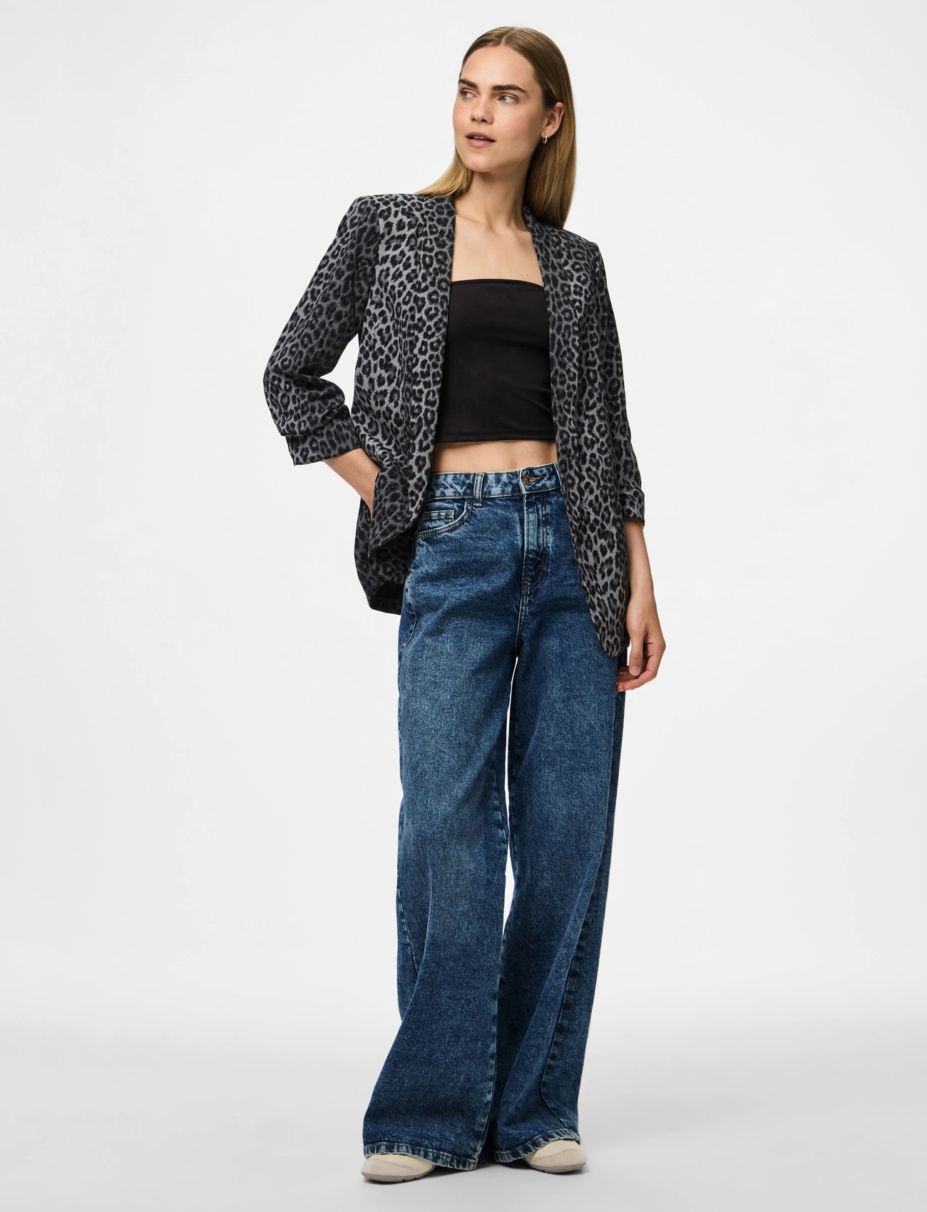 Pieces Pcbosella 3/4 Printed Blazer Noos Bc, S, Black, Blazere > Enkeltradede Blazere, Dame