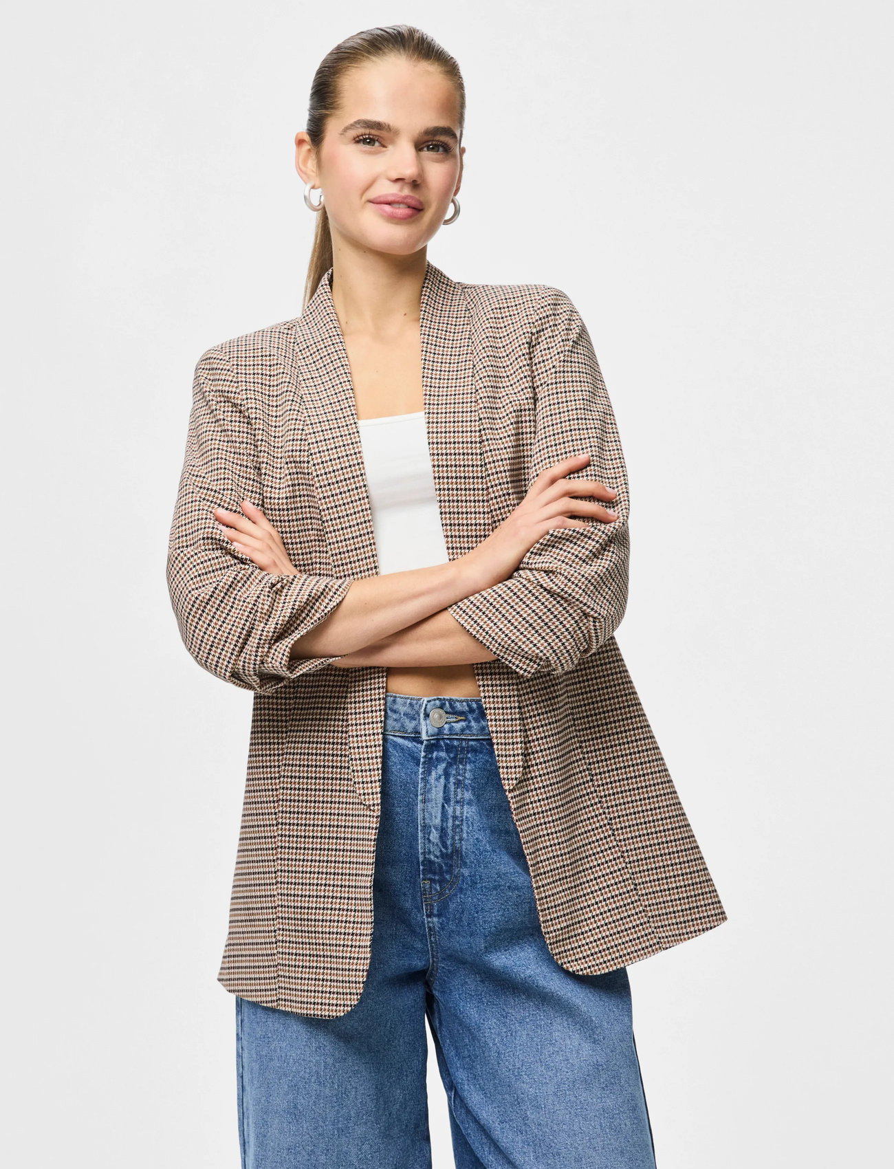 Pieces Pcbosella 3/4 Printed Blazer Noos Bc, M, Beige, Blazere > Enkeltradede Blazere, Dame