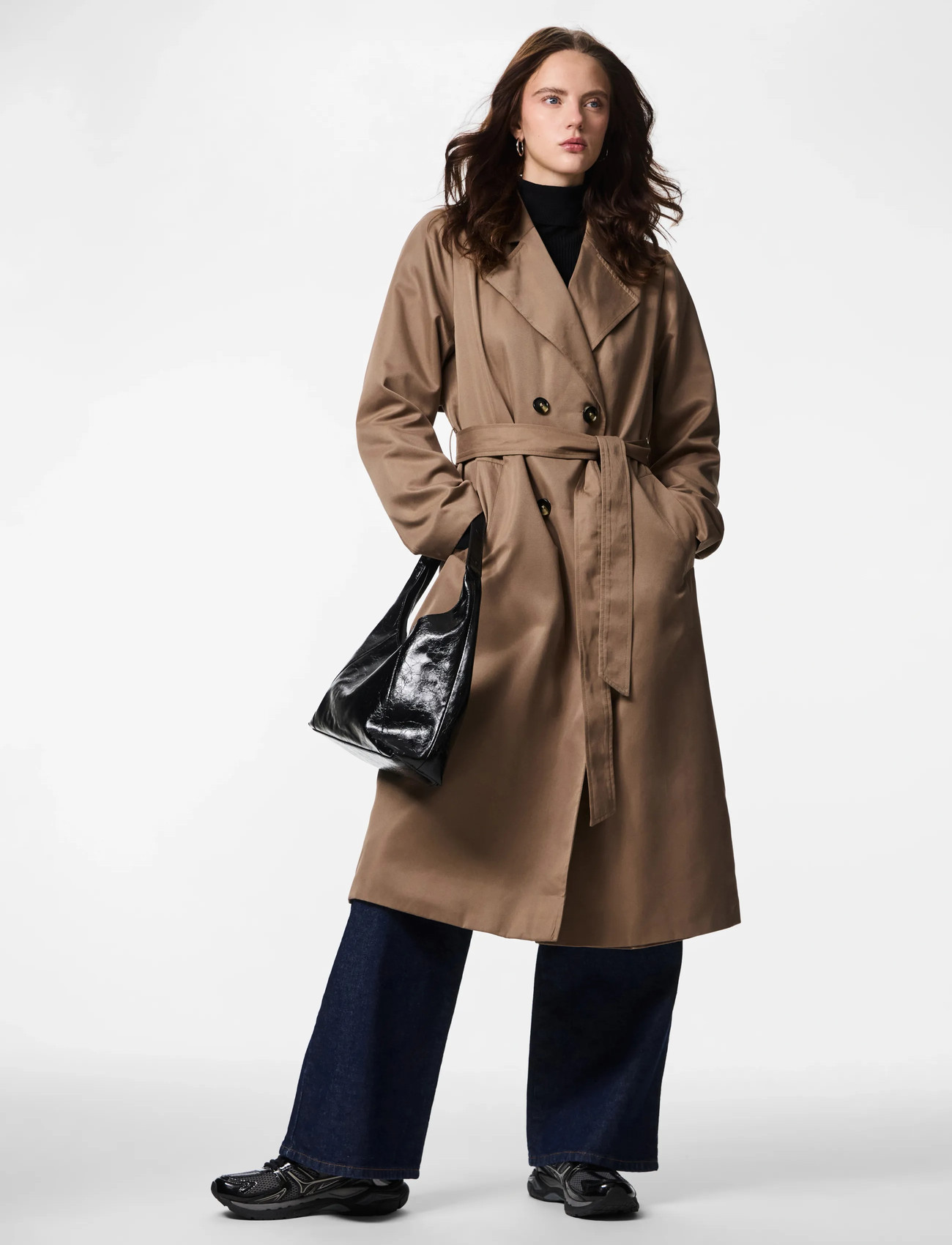 Pieces Pcscarlett Ls Trenchcoat Noos Bc, XL, Brown, Frakker > Trenchcoats, Dame