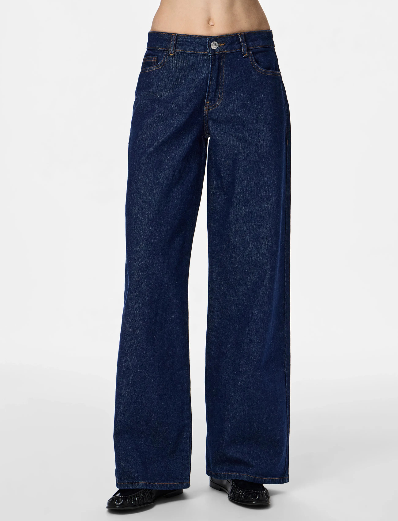 Pieces Pcselma Lw Wide Jeans Rinse Noos Bc, 28 x 32, Navy, Jeans > Vidde, Dame