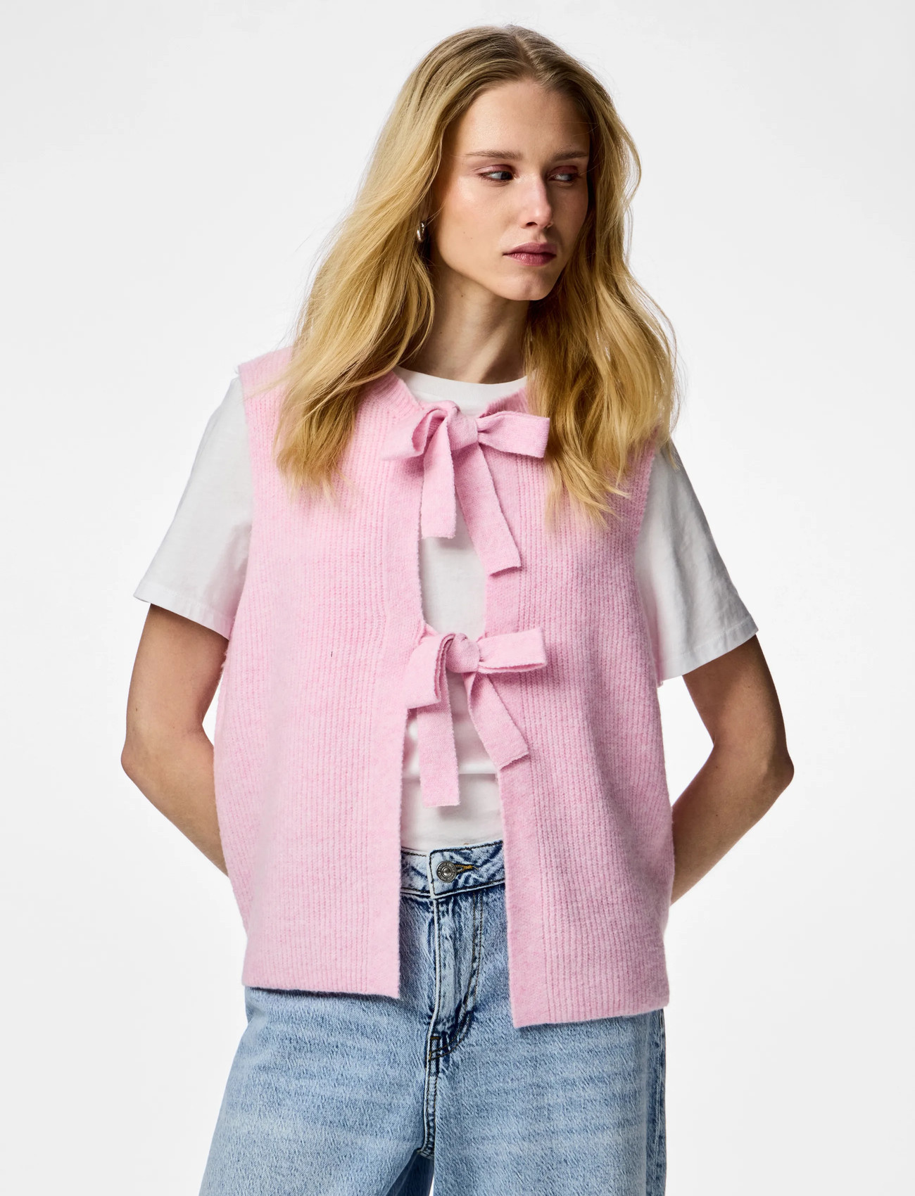 Pieces Pcsilly Sl Rev Tie Vest Knit Noos Bc, XS, Pink, Veste > Strikkede Veste, Dame