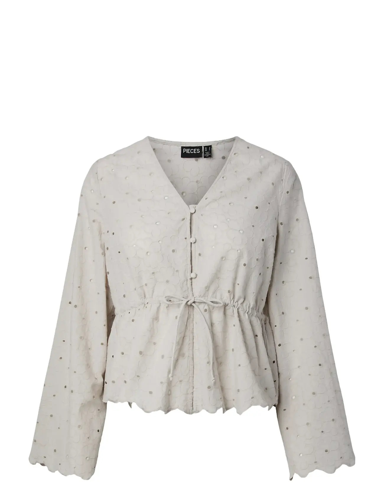 PIECES Pcarmorine Ls Embroderi Oberteil Wvn Weiß - L - Damen