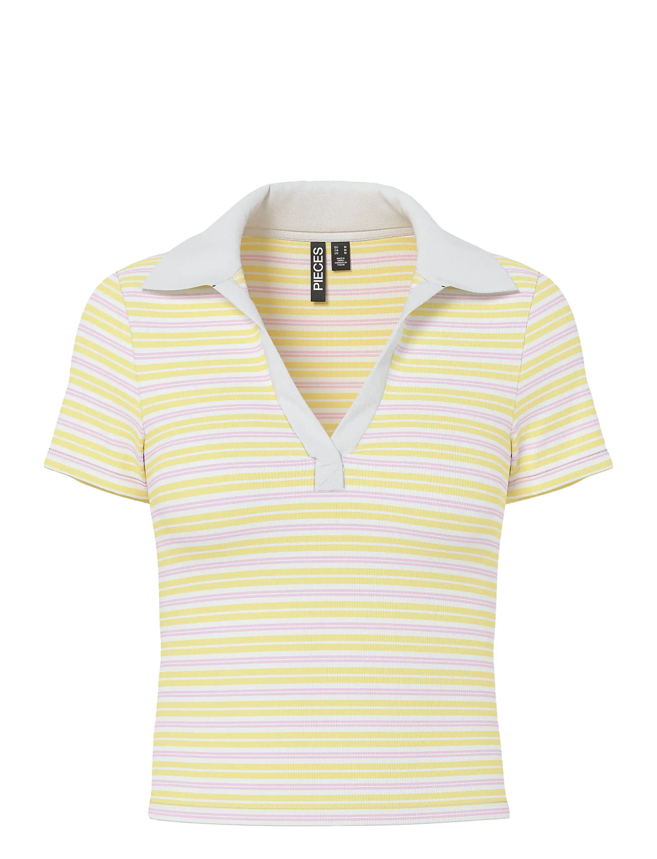 PIECES Pcjayjay Ss V-Ausschnitt Polo Oberteil Jrs D2D Fsy Gelb - L - Damen