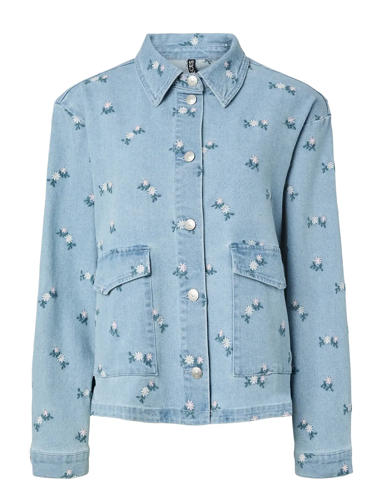 PIECES Pcflora Ls Denim Emb Shirt Noos Blau - M - Damen