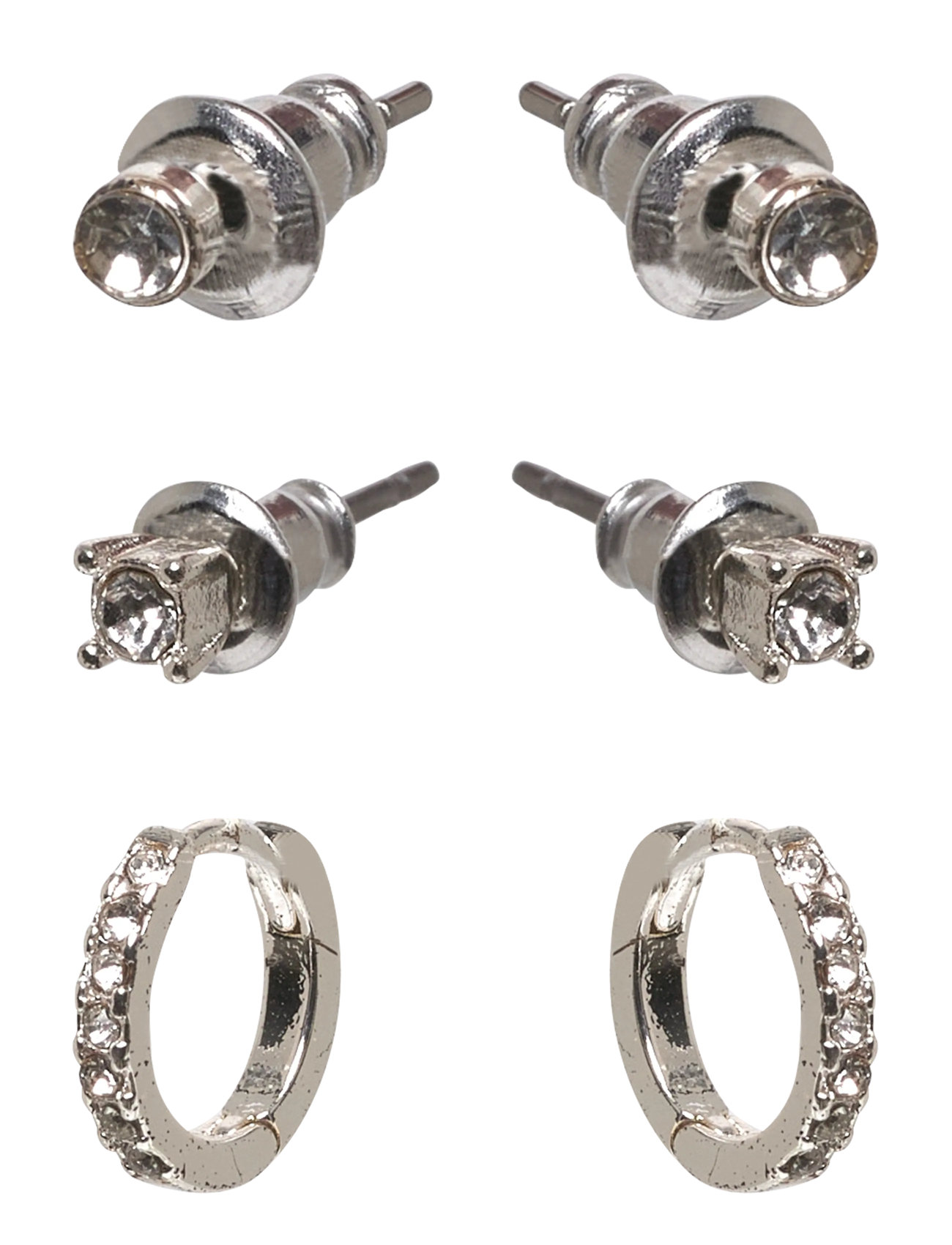 Pilgrim Sia Crystal Earrings 3-In-1 Set Silver-Plated, One Size, Silver, Øreringe > Ørestikker, Dame