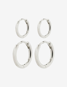 ARIELLA huggie hoop earrings 2-in-1 set silver-plated - riņķīši - silver plated
