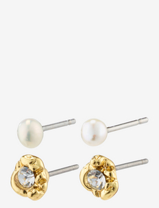 TINA recycled crystal & pearl studs - pērļu auskari - gold plated