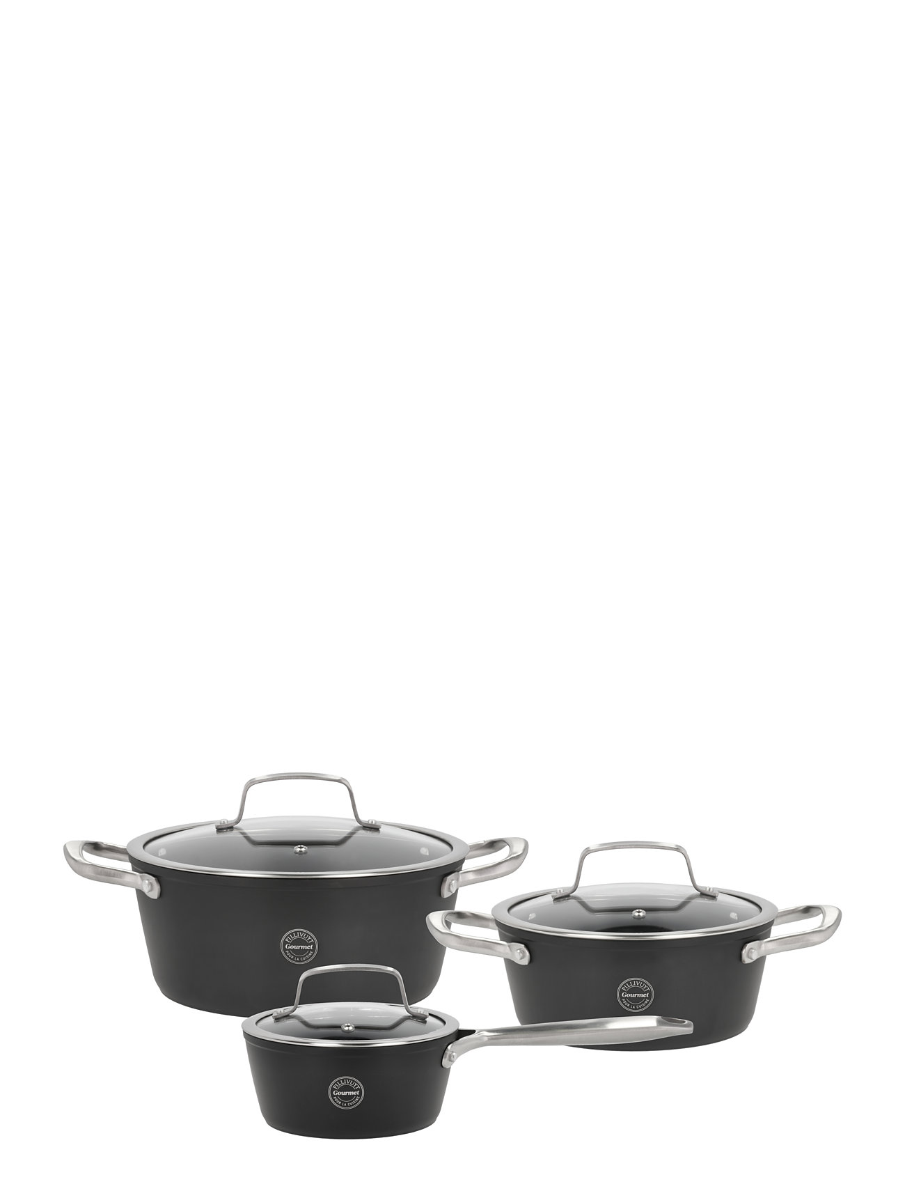 "Pillivuyt Gourmet" "Grydesæt Med Glaslåg Travo 6 Dele Home Kitchen Pots & Pans Saucepan Sets Black Pillivuyt