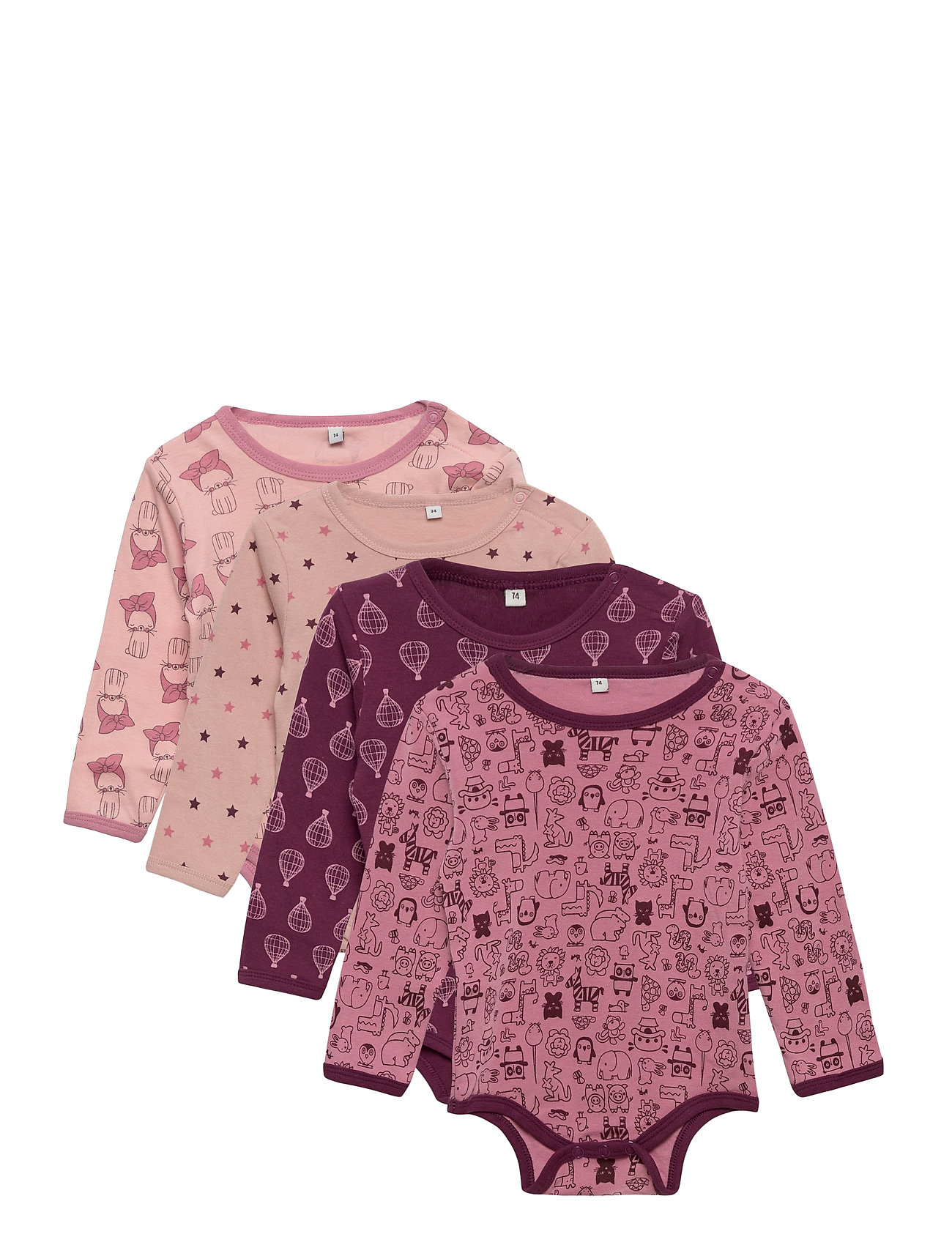 Pippi Body Ls Ao-Printed (4-Pack), 74, Multi/patterned, Bodys > Langærmede, Børn