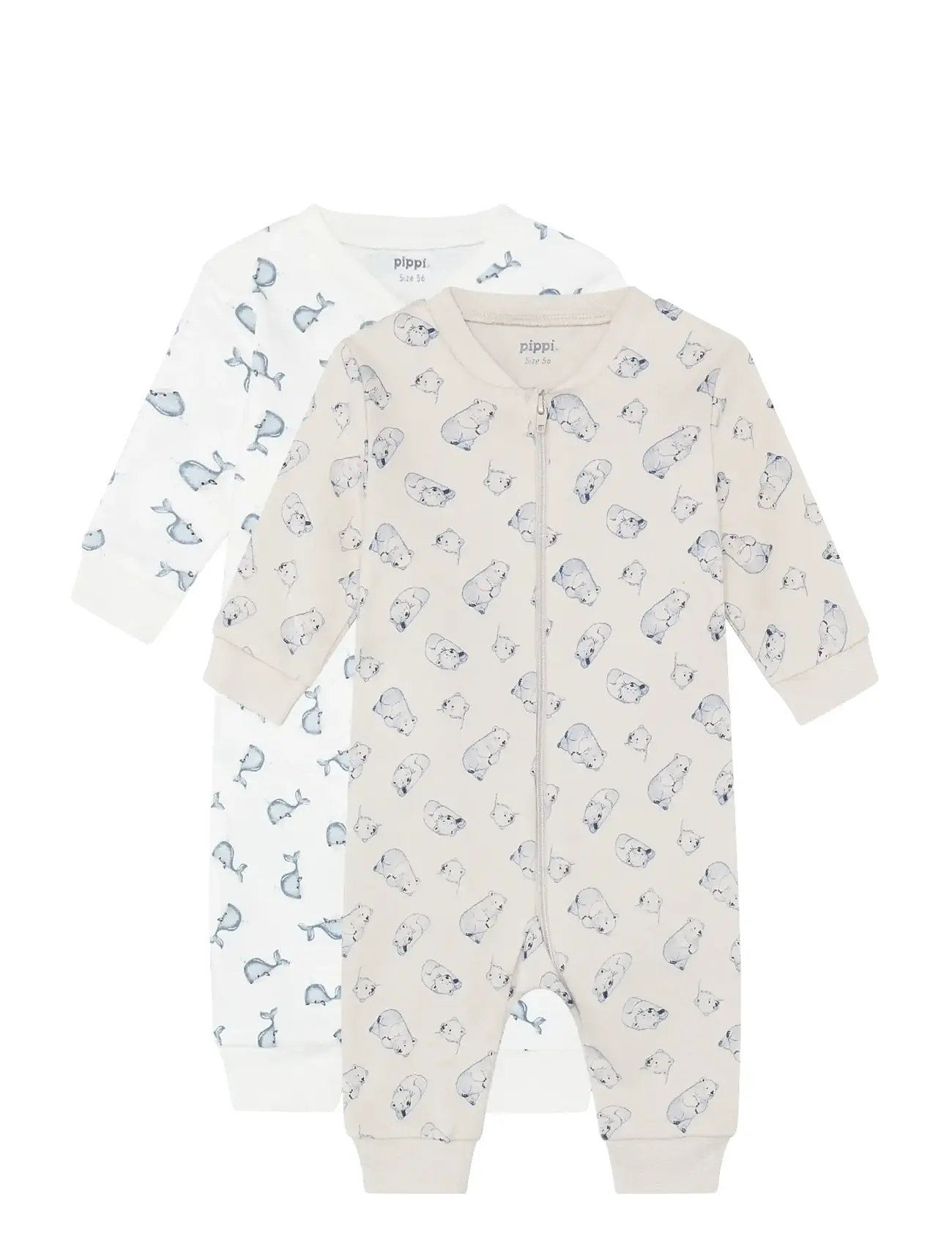 PIPPI Nightsuit -Zipper (2-Pack) Cream - 98 - Kinder