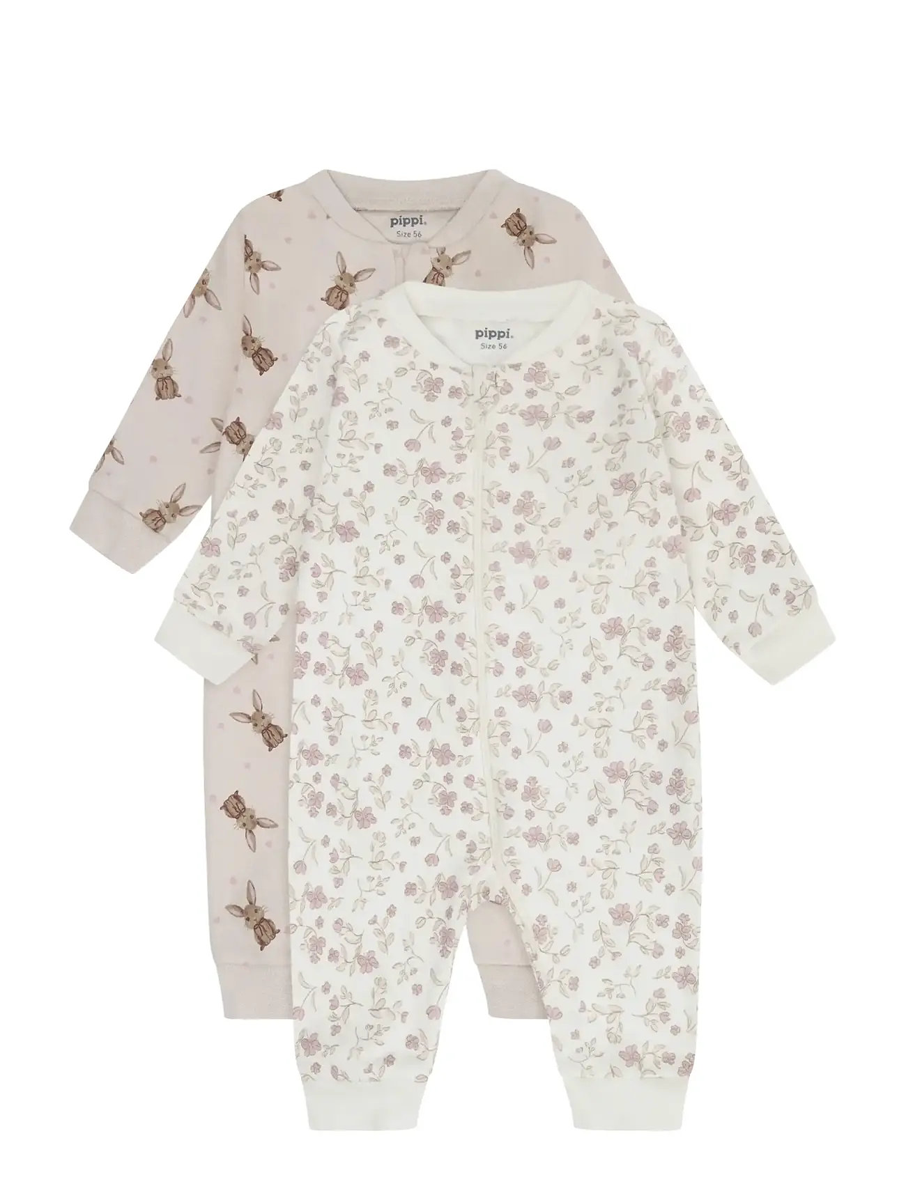 Pippi Nightsuit -Zipper (2-Pack), 56, Cream, Pyjamas > Pyjamas Onesie, Børn