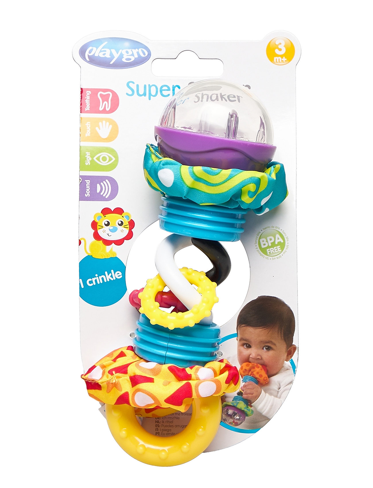 Playgro Super Shaker Rattle & Teether, One Size, Multi/patterned, Baby Legetøj > Rattles, Børn