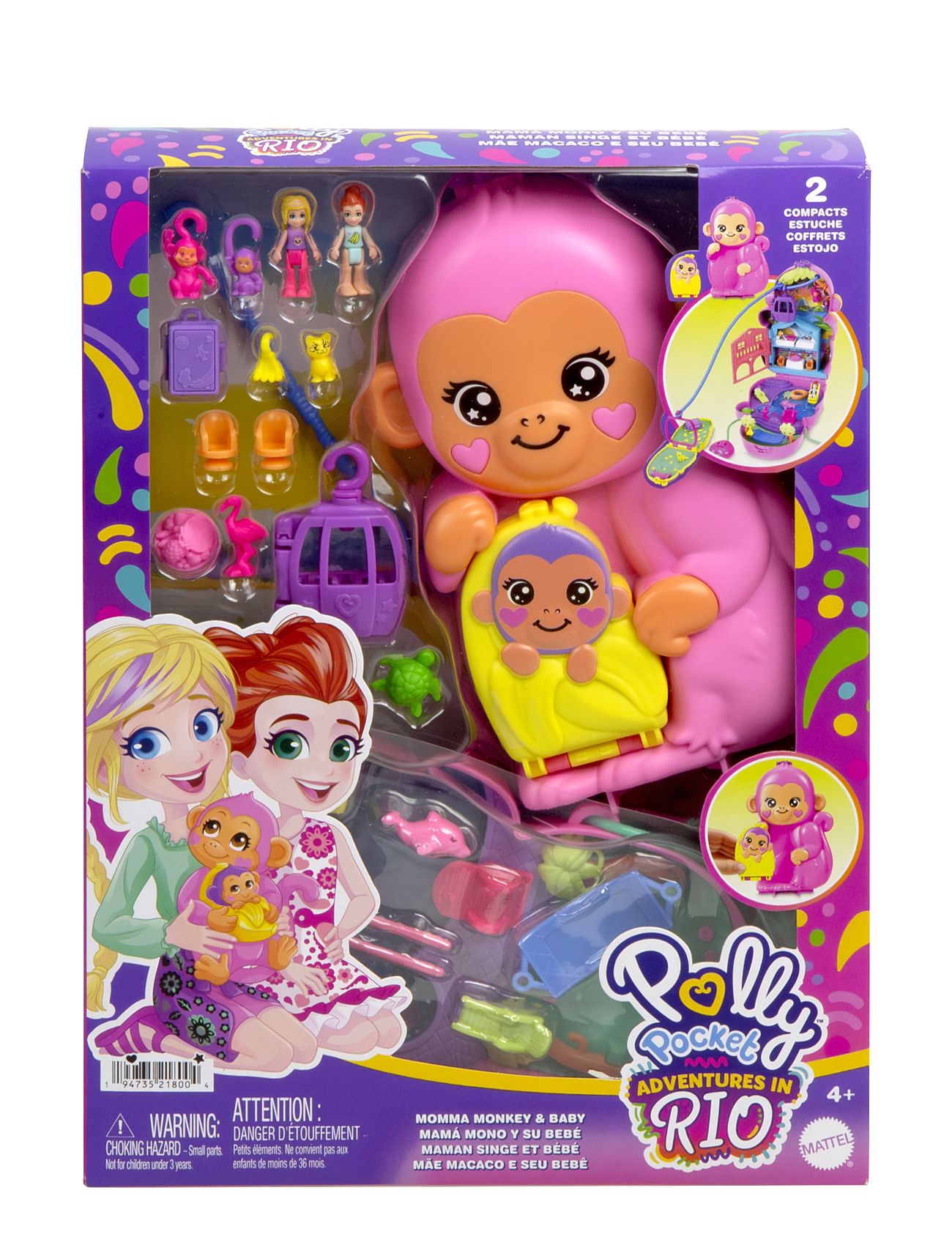 Polly Pocket Momma Monkey & Baby Multi/patterned