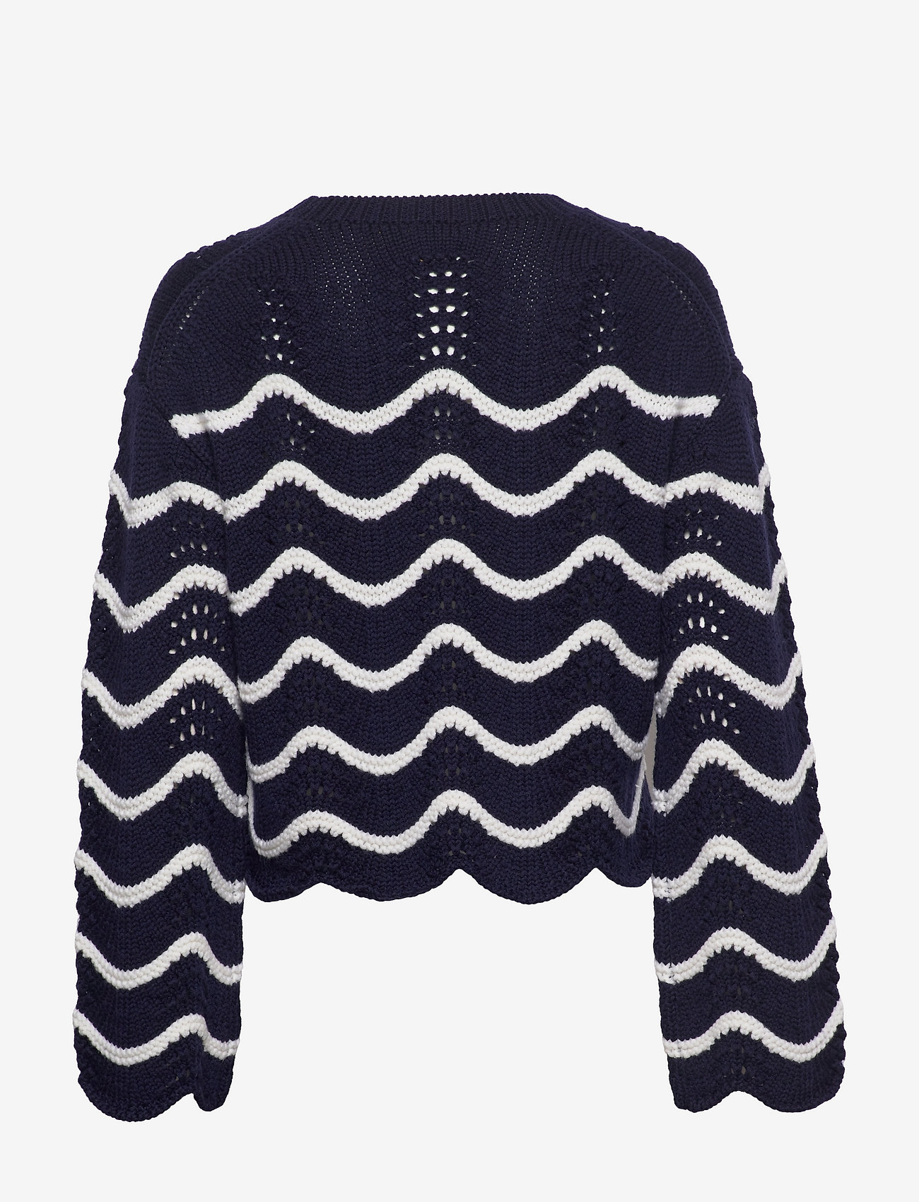 Polo Ralph Lauren - Scalloped-Stripe Merino Wool Sweater - jumpers - hunter navy/cream - 1