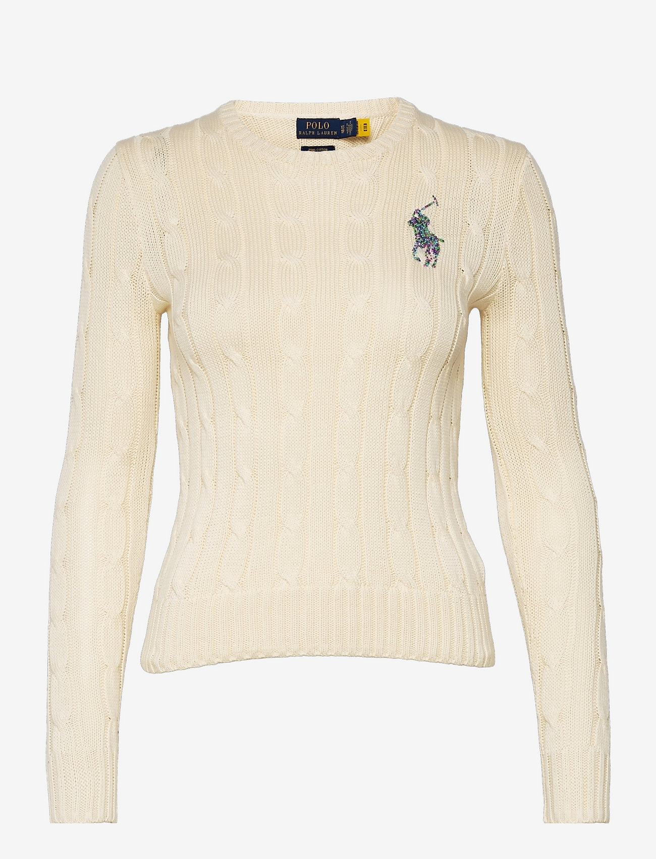 Polo Ralph Lauren - Beaded Big Pony Cable-Knit Sweater - jumpers - cream multi - 0