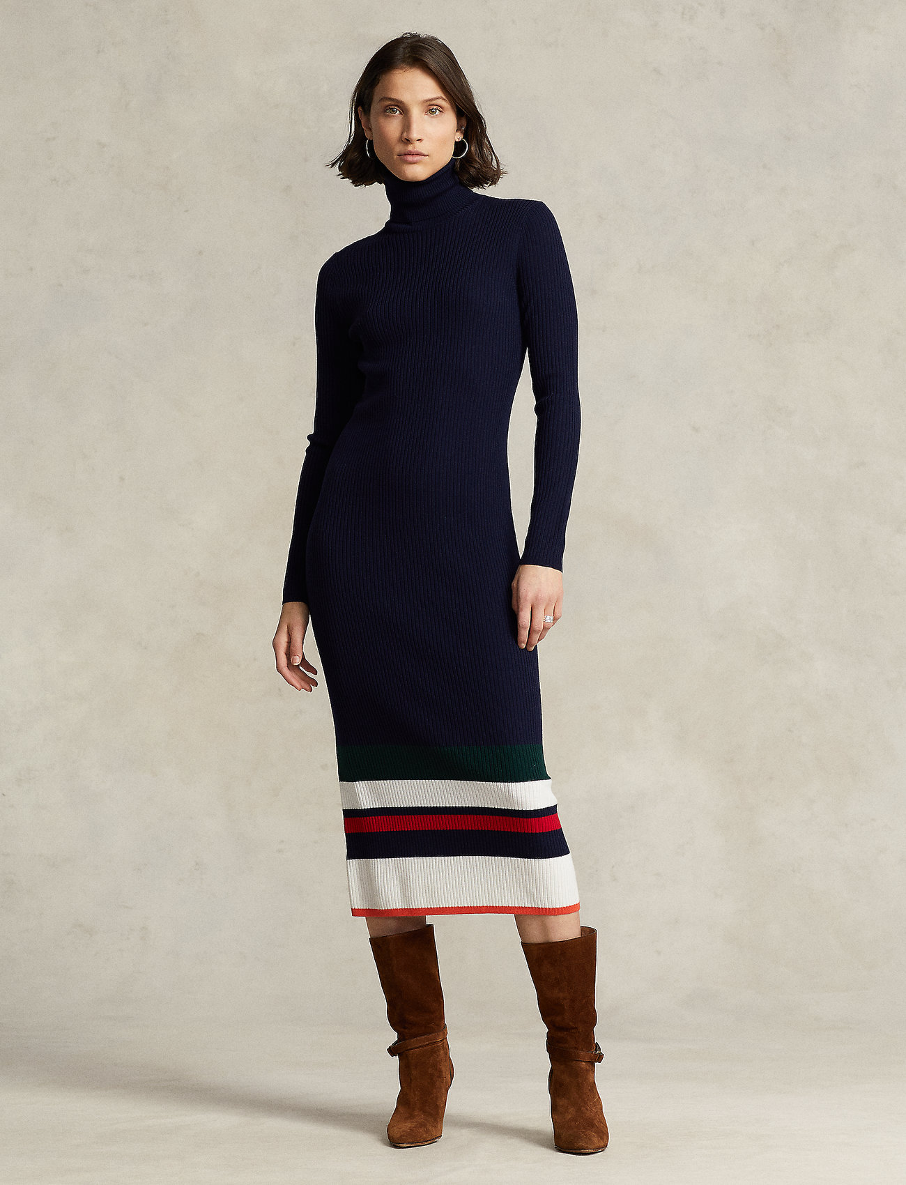 Polo Ralph Lauren Striped Merino Wool Turtleneck Dress - Midi dresses -  