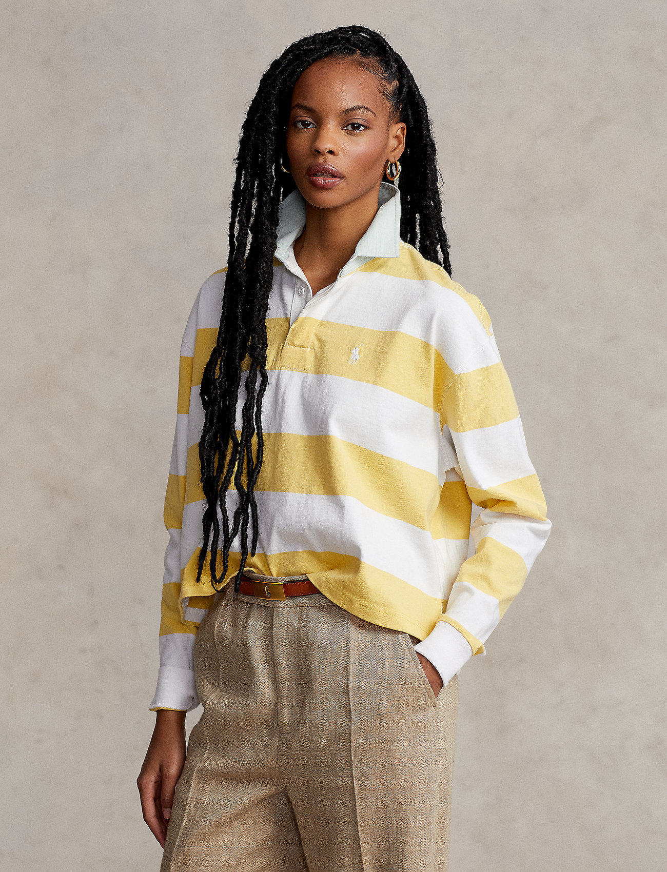 Polo Ralph Lauren Striped Cropped Jersey Rugby Shirt - Polo Shirts -  