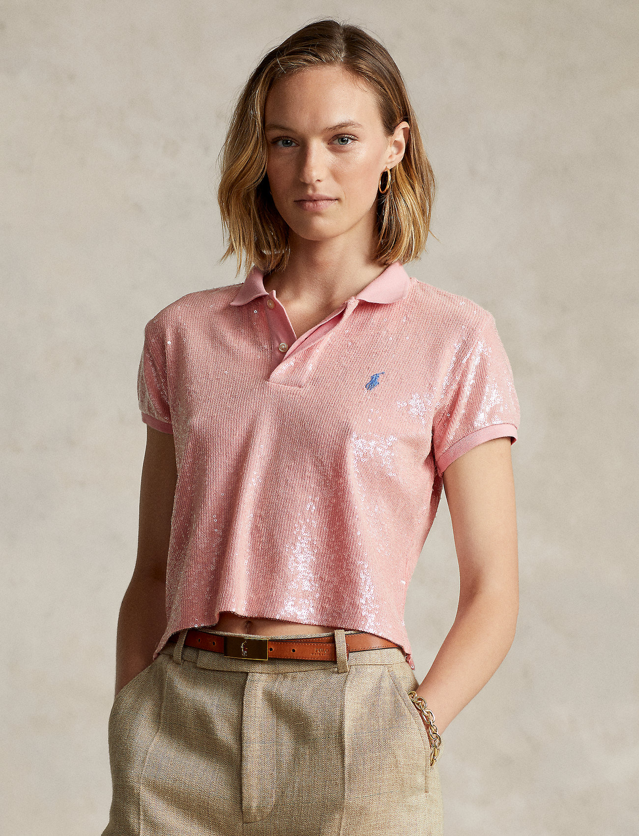 Polo Ralph Lauren Sequined Crop Mesh Polo Shirt - Polo Shirts 