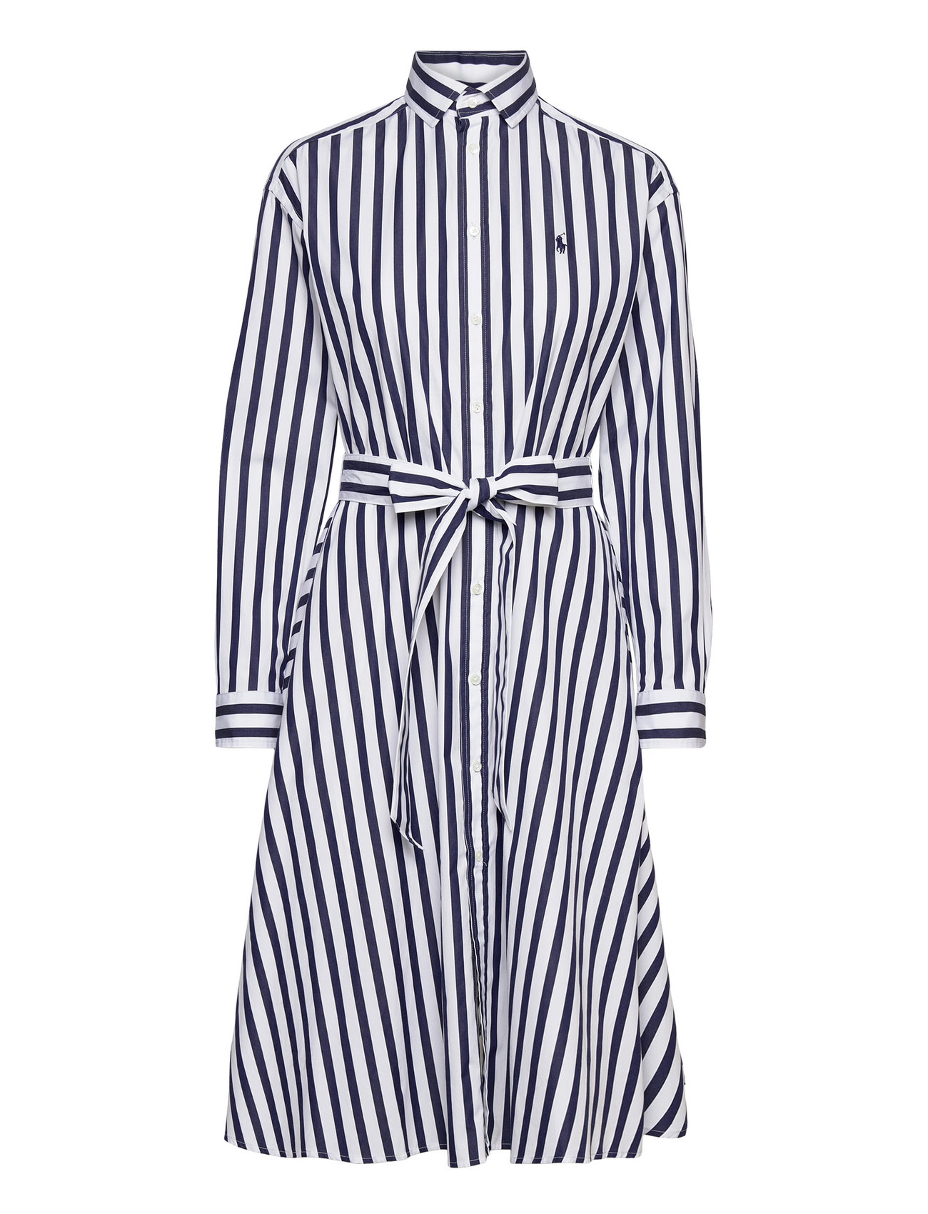 Belted Wide-Stripe Cotton Shirtdress Knälång Klänning Blue Polo Ralph Lauren