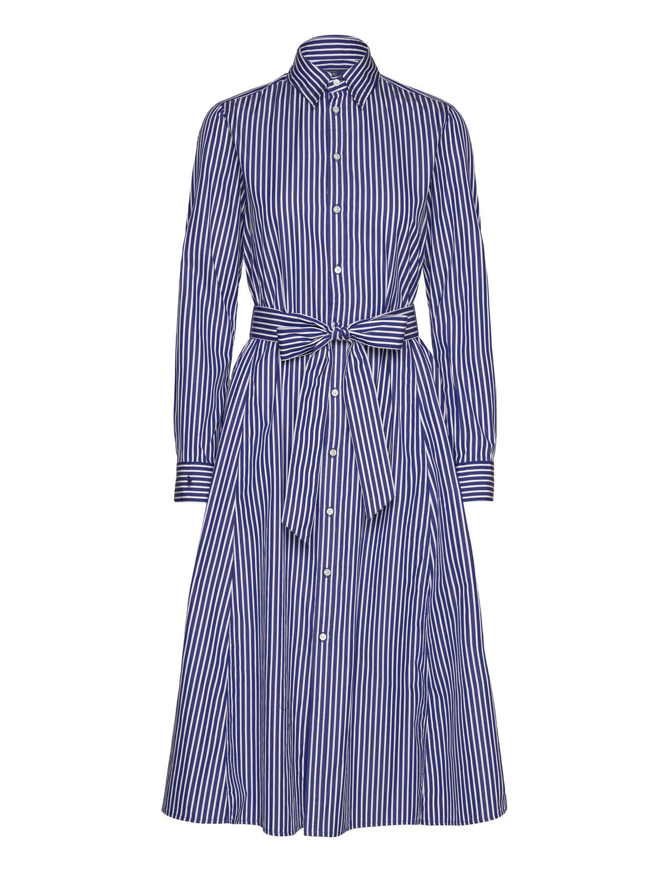 Belted Striped Cotton Shirtdress Knälång Klänning Blue Polo Ralph Lauren